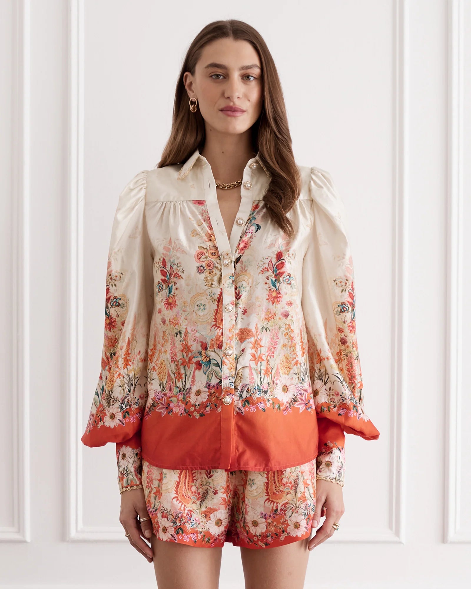 Aqua Blu I Valentina Blouse I Bouquet Red