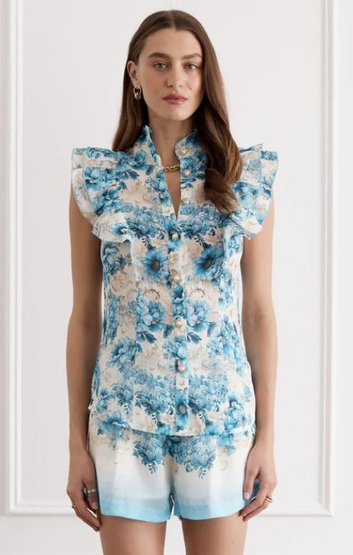 Aqua Blu I Aubrey Top I Blue Floral