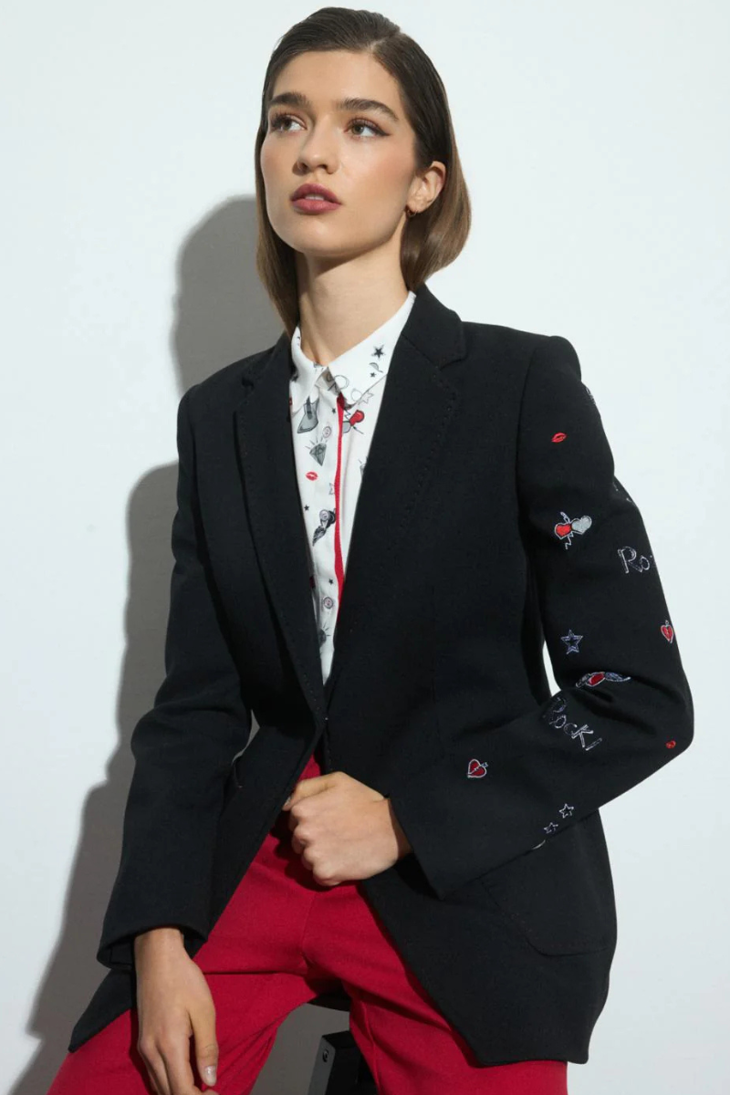 Bariloche | Blazer with Embroidery One Arm | Black