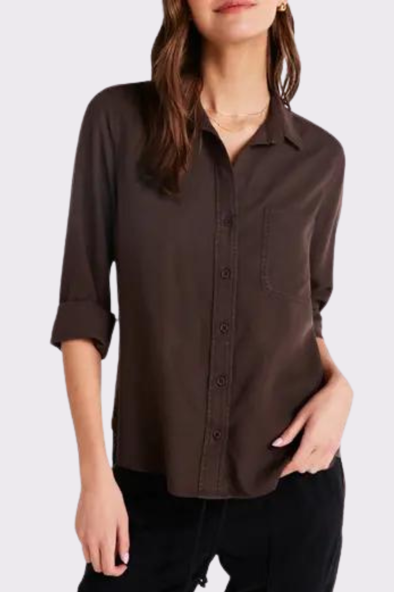 Bella Dahl - Shirt Tail Button Down Shirt - Chestnut Brown