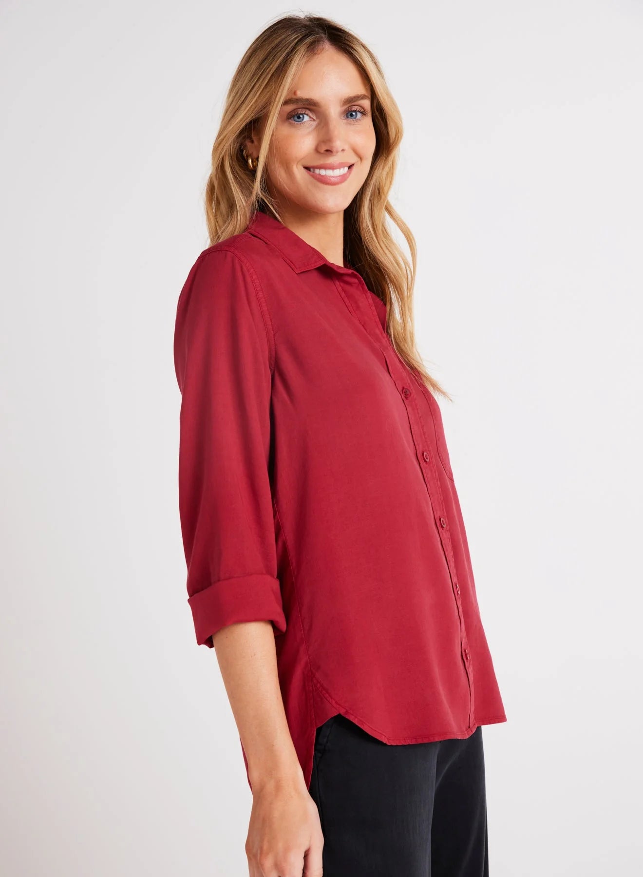 Bella Dahl - Shirt Tail Button Down Shirt - Ruby Red