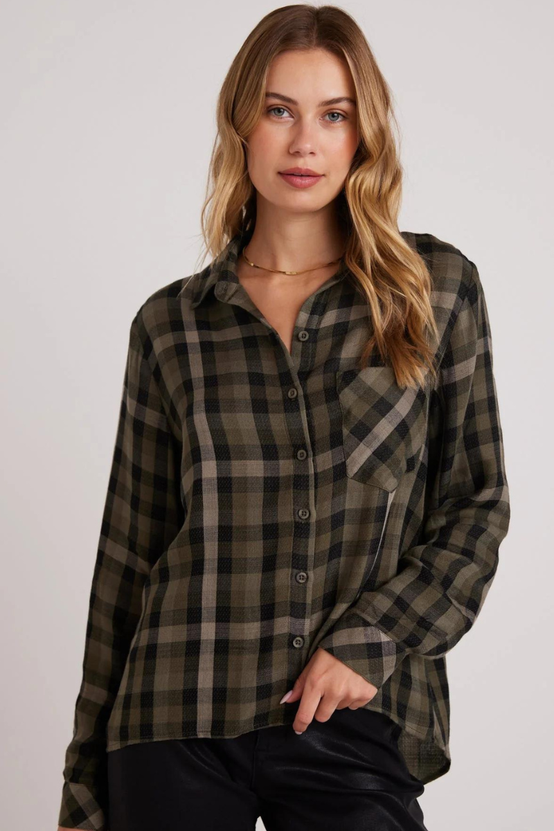 Bella Dahl - Slouchy Pocket Button Down - Olive Plaid