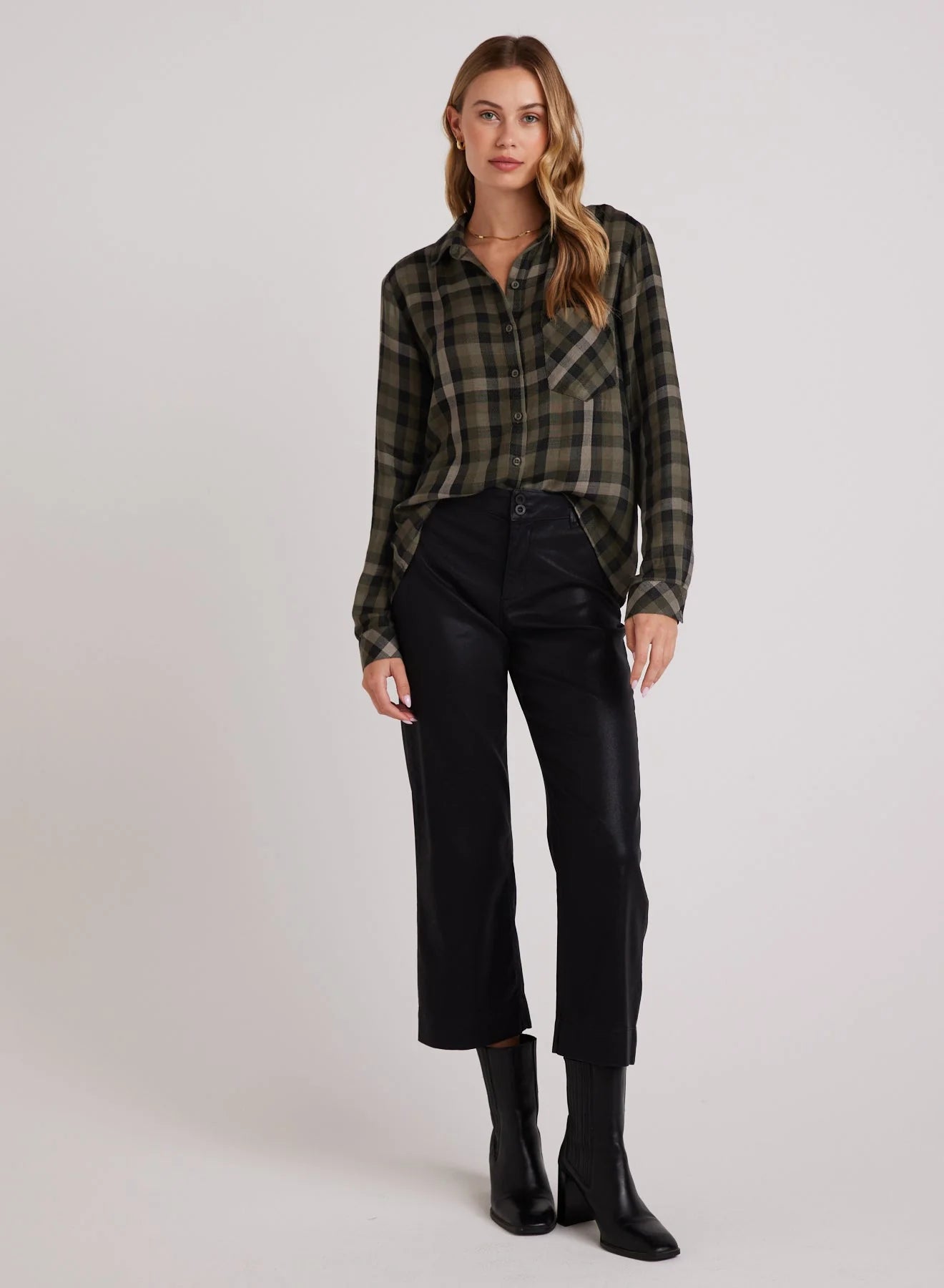 Bella Dahl - Slouchy Pocket Button Down - Olive Plaid