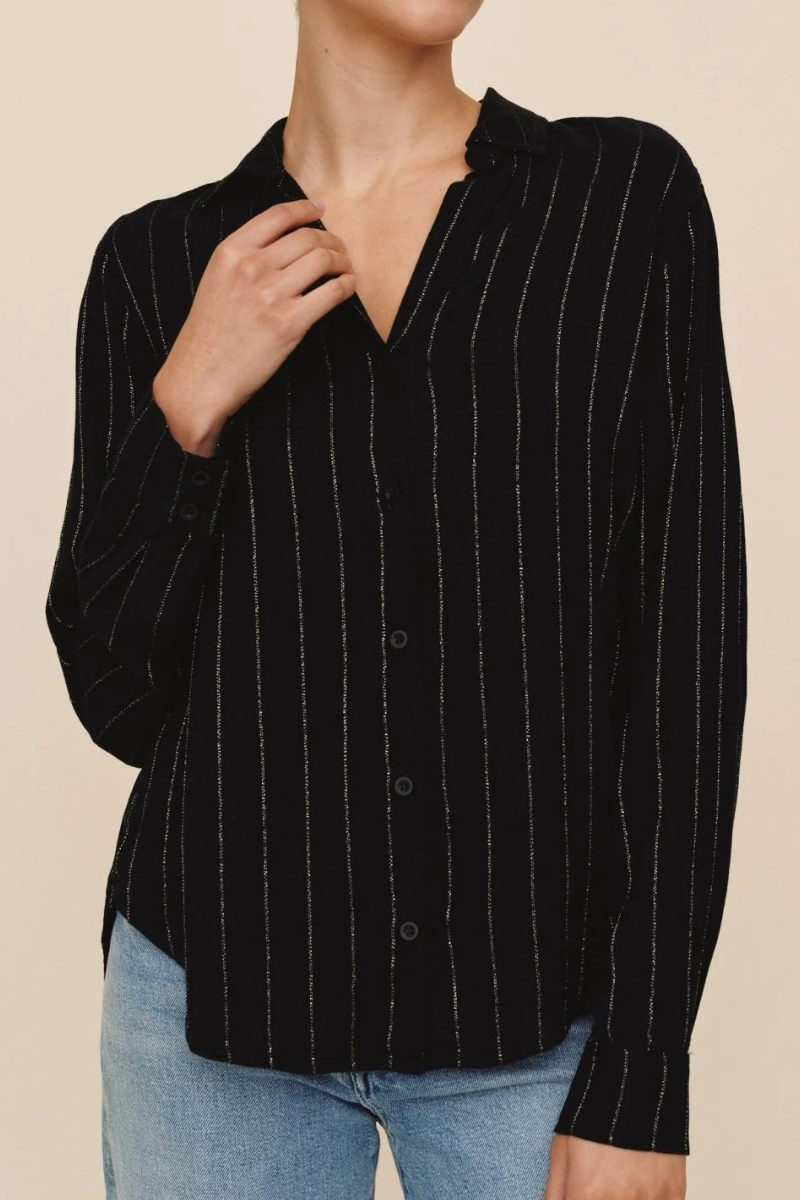 Bella Dahl | Lurex Stripe Clean Shirt | Black