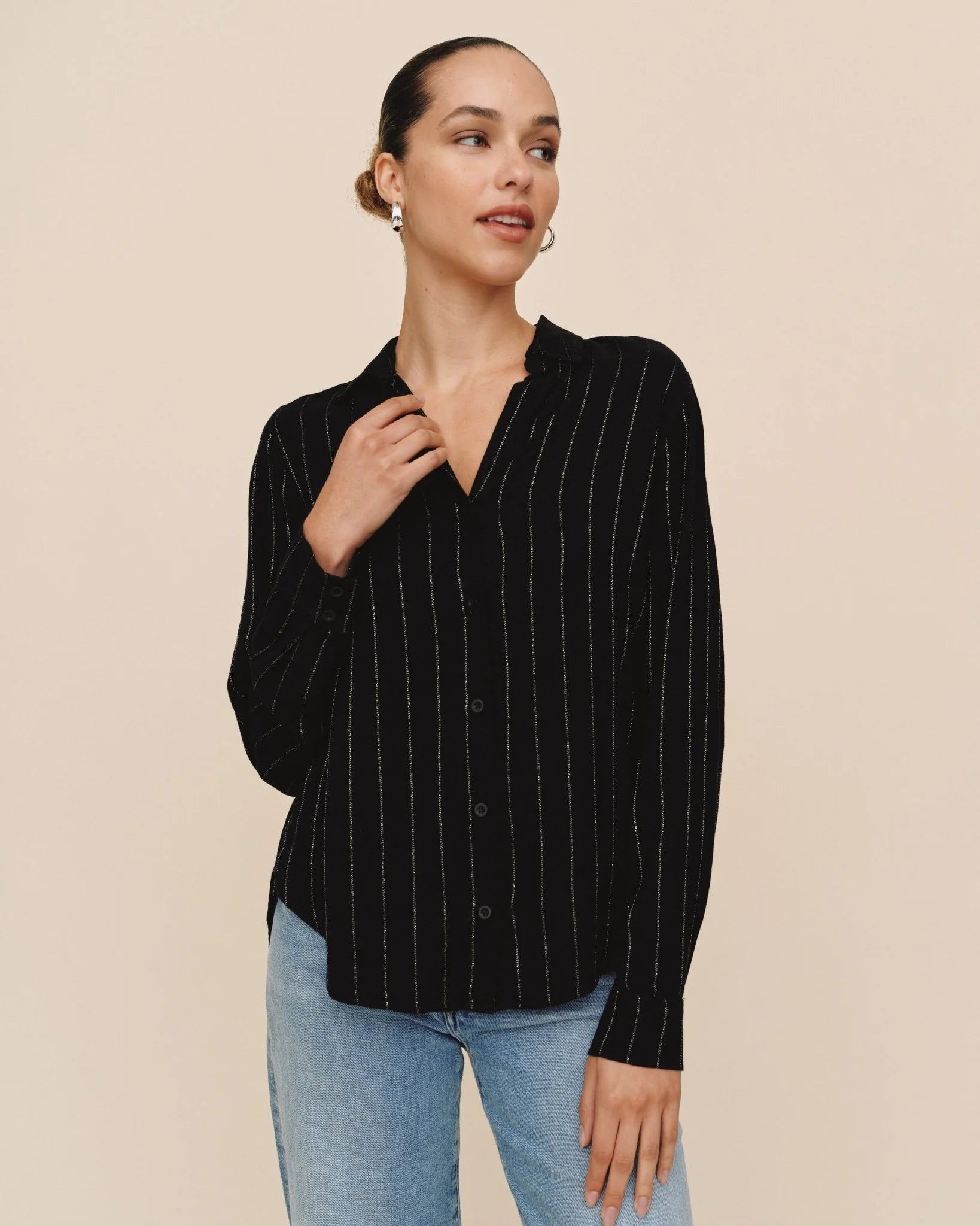 Bella Dahl | Lurex Stripe Clean Shirt | Black
