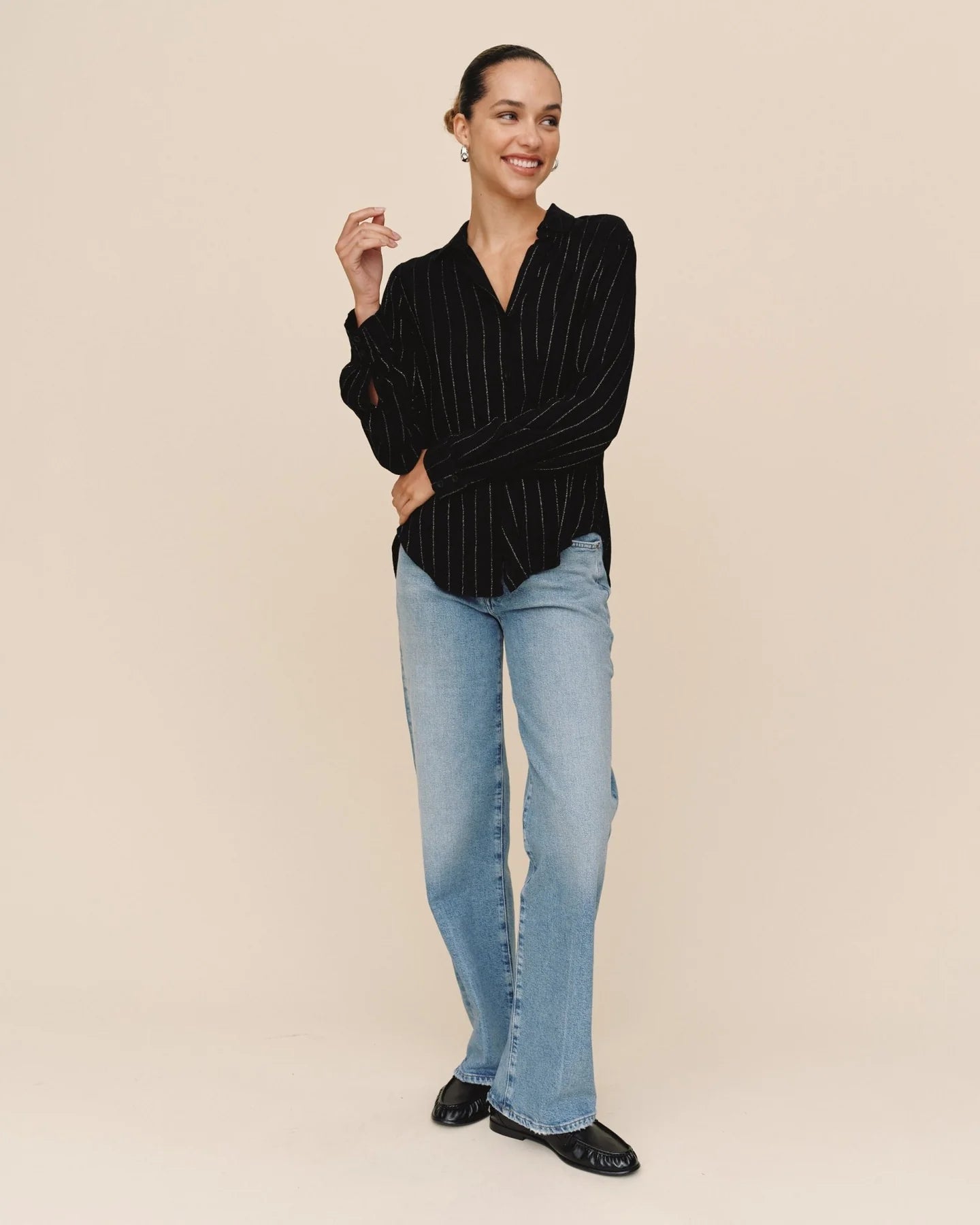 Bella Dahl | Lurex Stripe Clean Shirt | Black