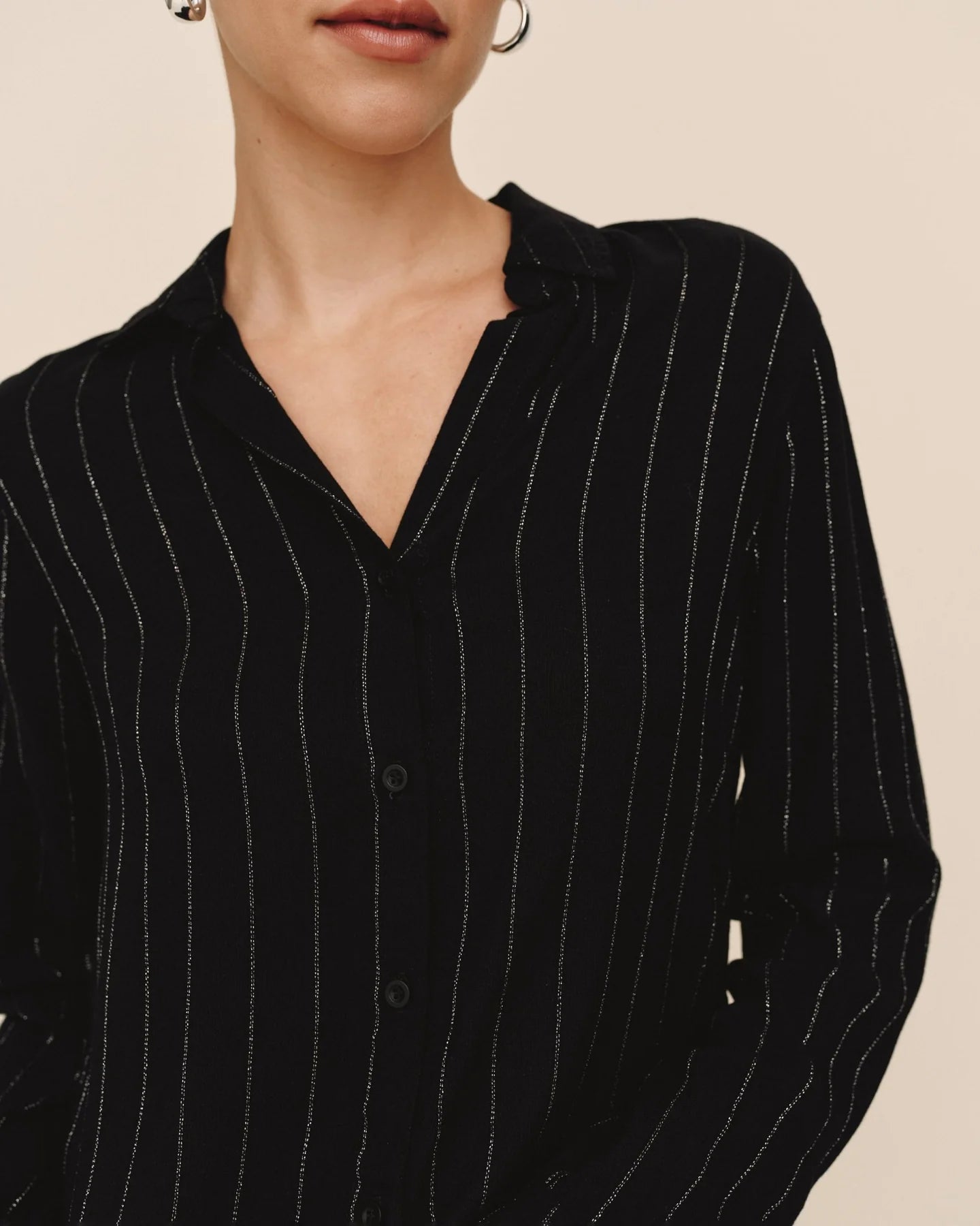 Bella Dahl | Lurex Stripe Clean Shirt | Black