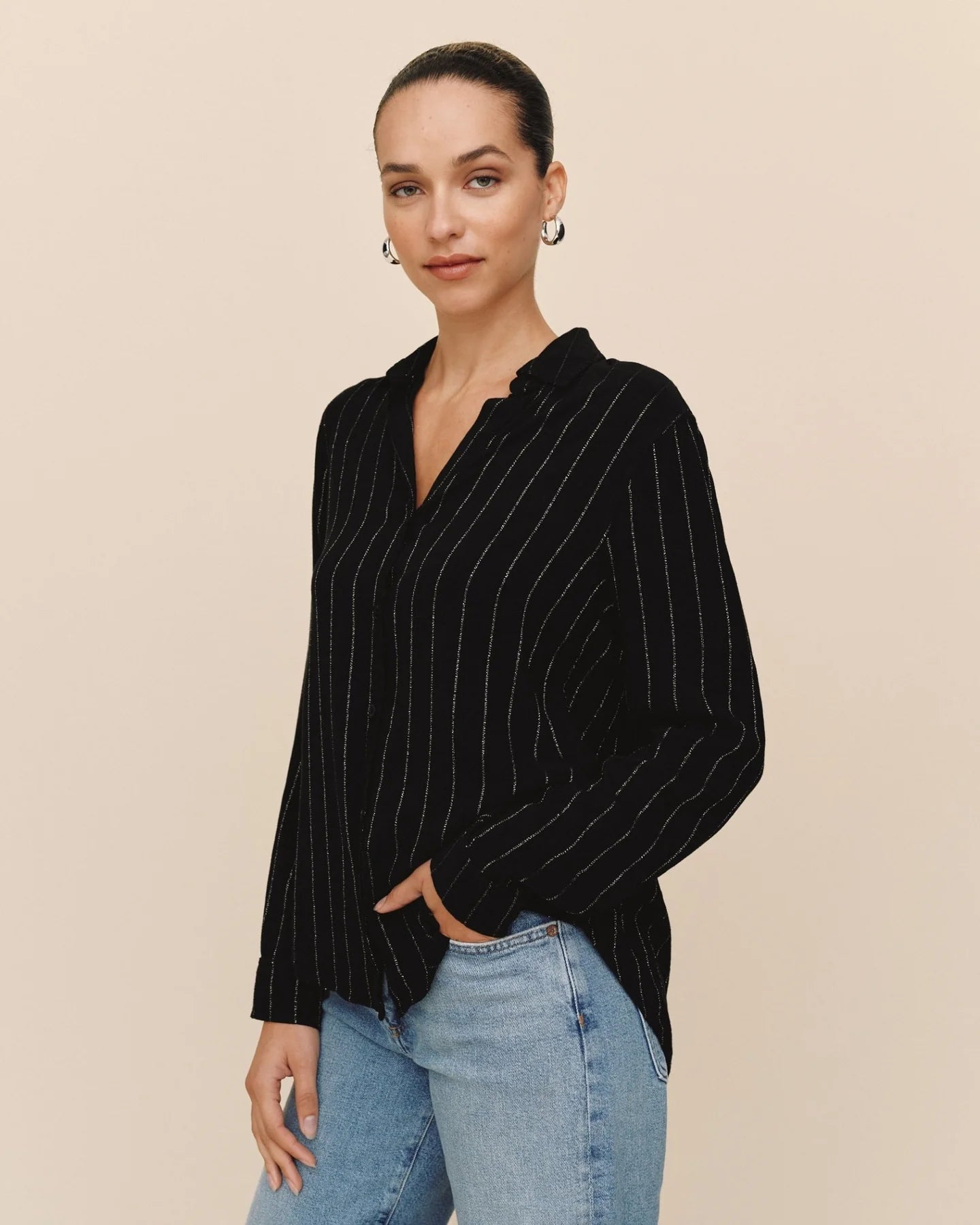 Bella Dahl | Lurex Stripe Clean Shirt | Black