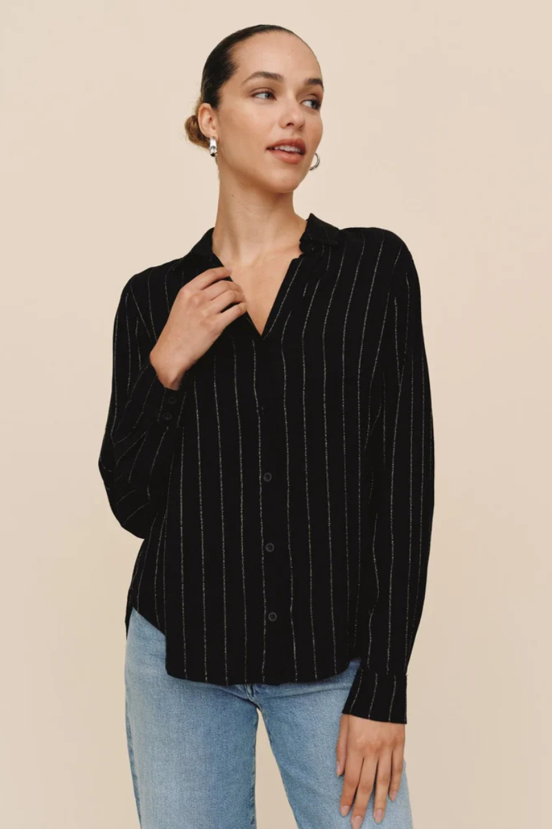 Bella Dahl | Lurex Stripe Clean Shirt | Black