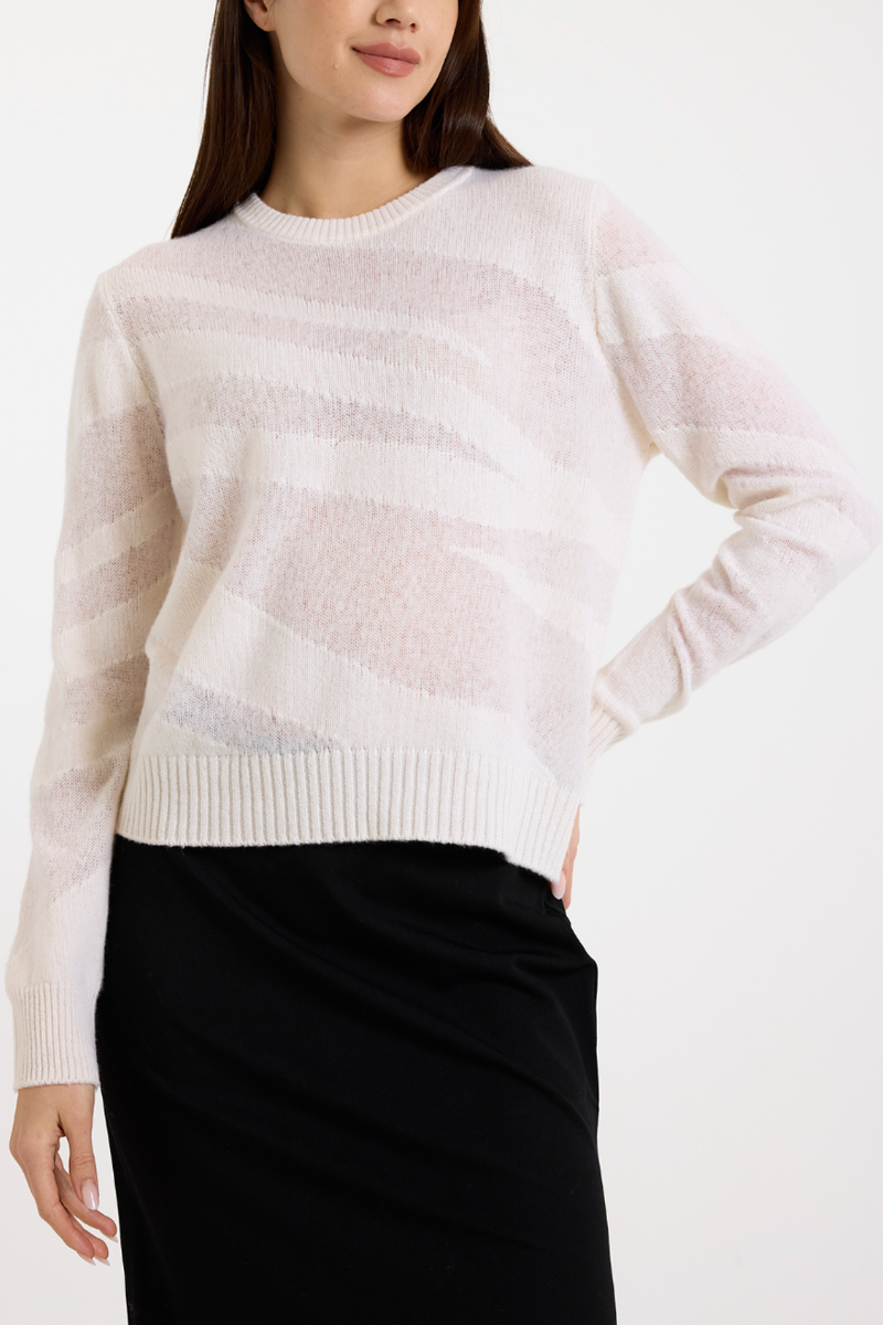 Brodie Knitwear | Mix Guage Zebra Crew | Organic White
