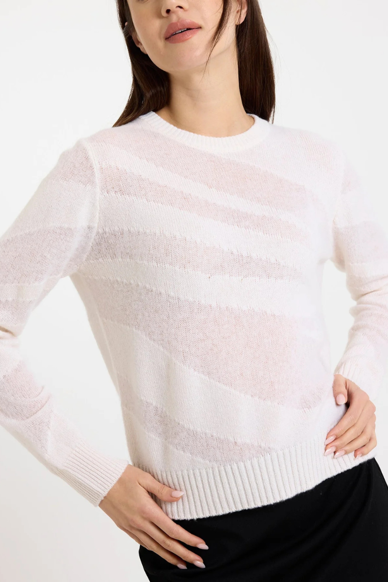 Brodie Knitwear | Mix Guage Zebra Crew | Organic White
