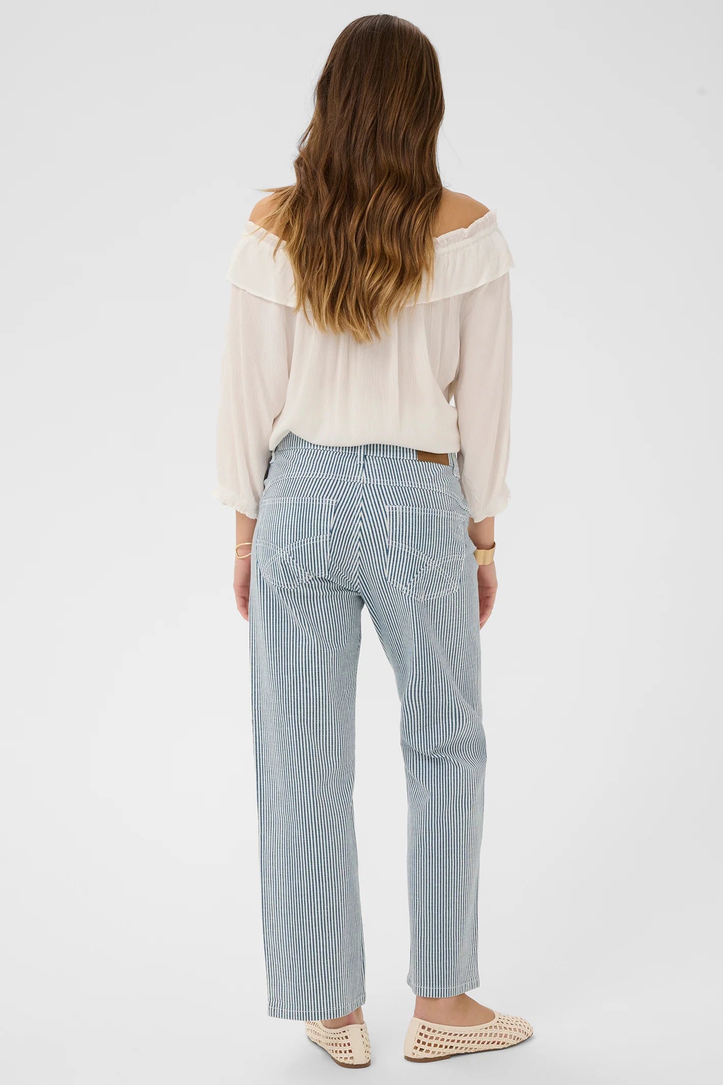 Cream | Berta 7/8 Twill Pants | Blue/Whtie Stripe