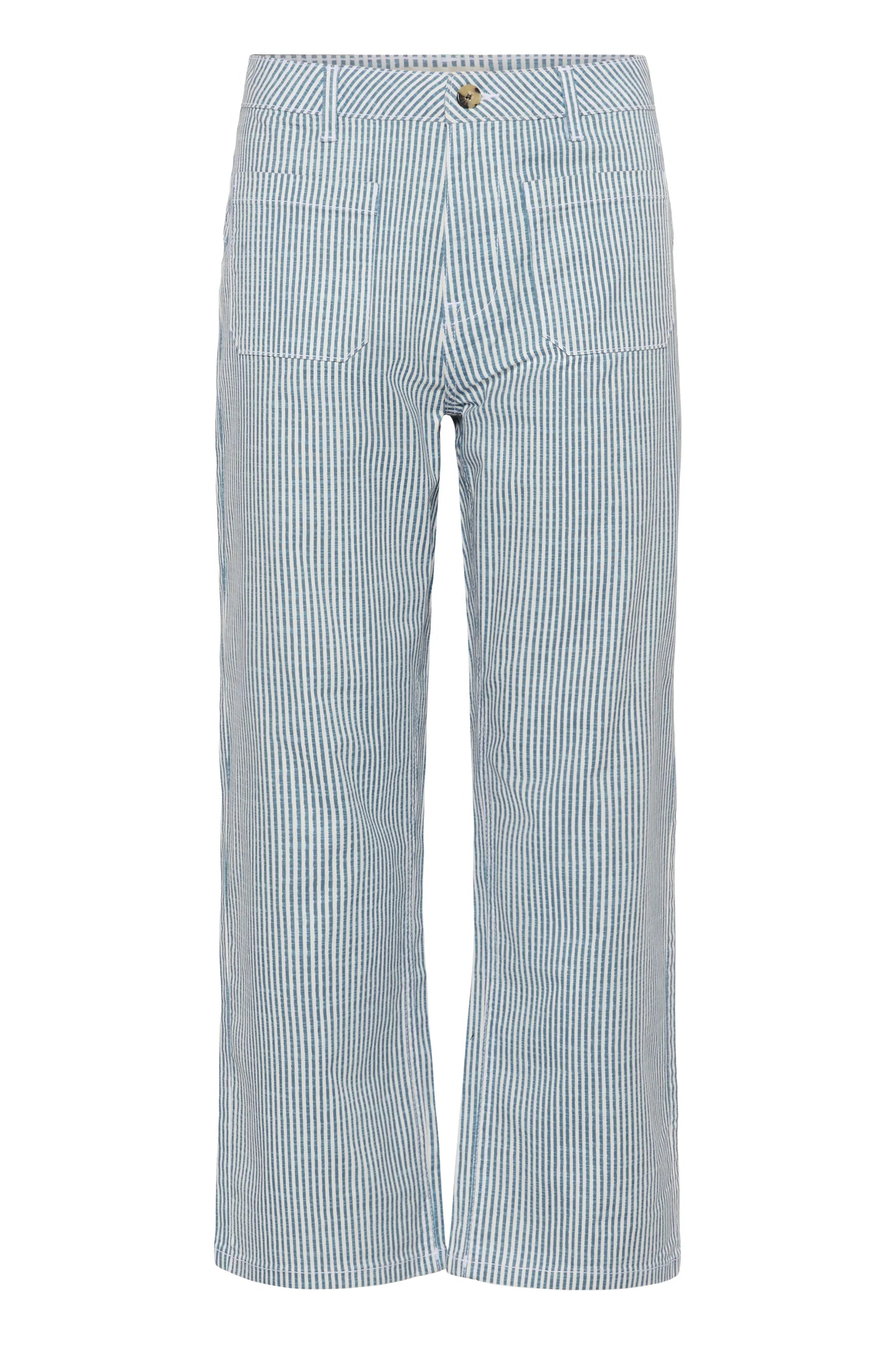 Cream | Berta 7/8 Twill Pants | Blue/Whtie Stripe