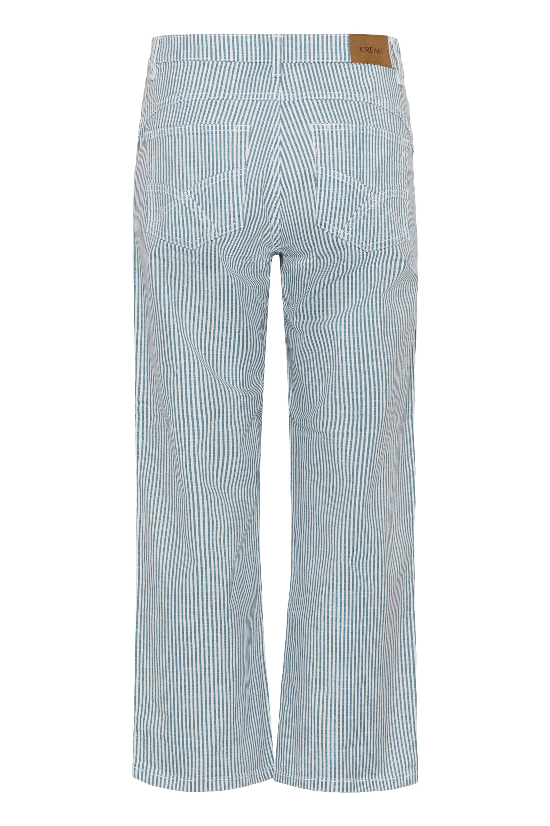 Cream | Berta 7/8 Twill Pants | Blue/Whtie Stripe