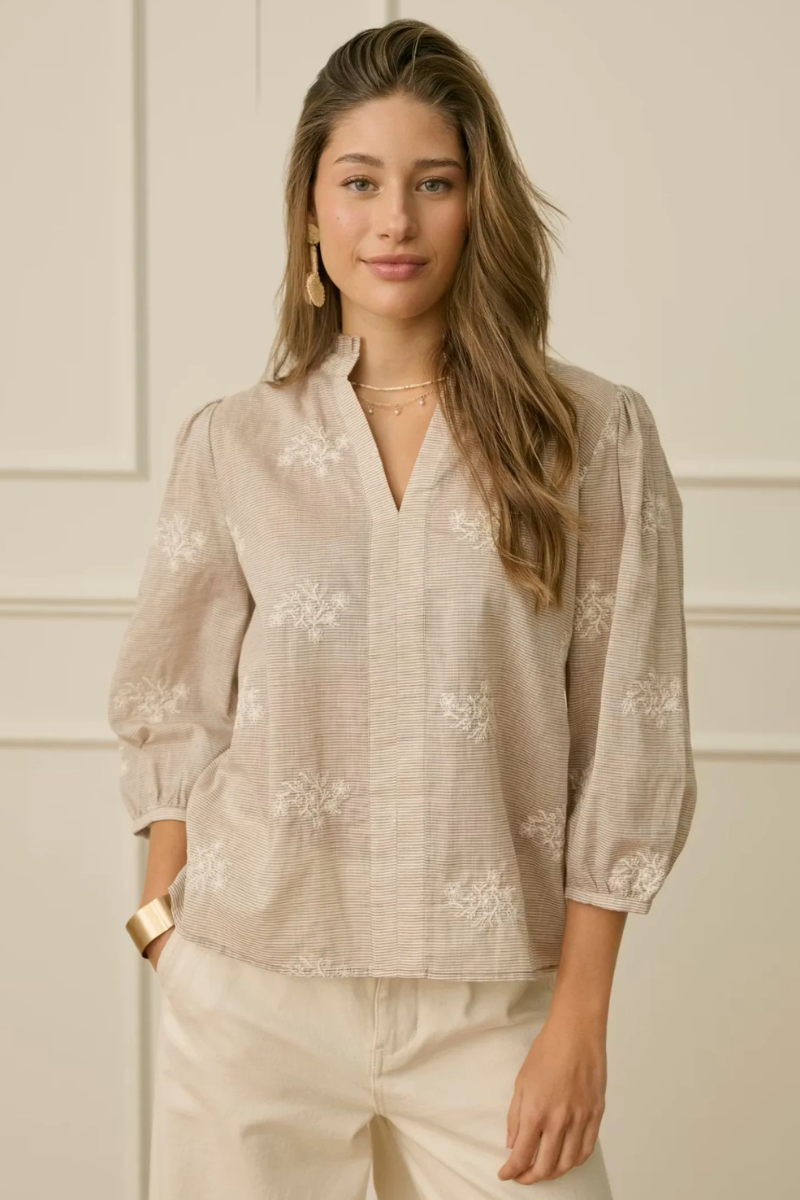Cream | Korey Blouse | Brown/White Stripe