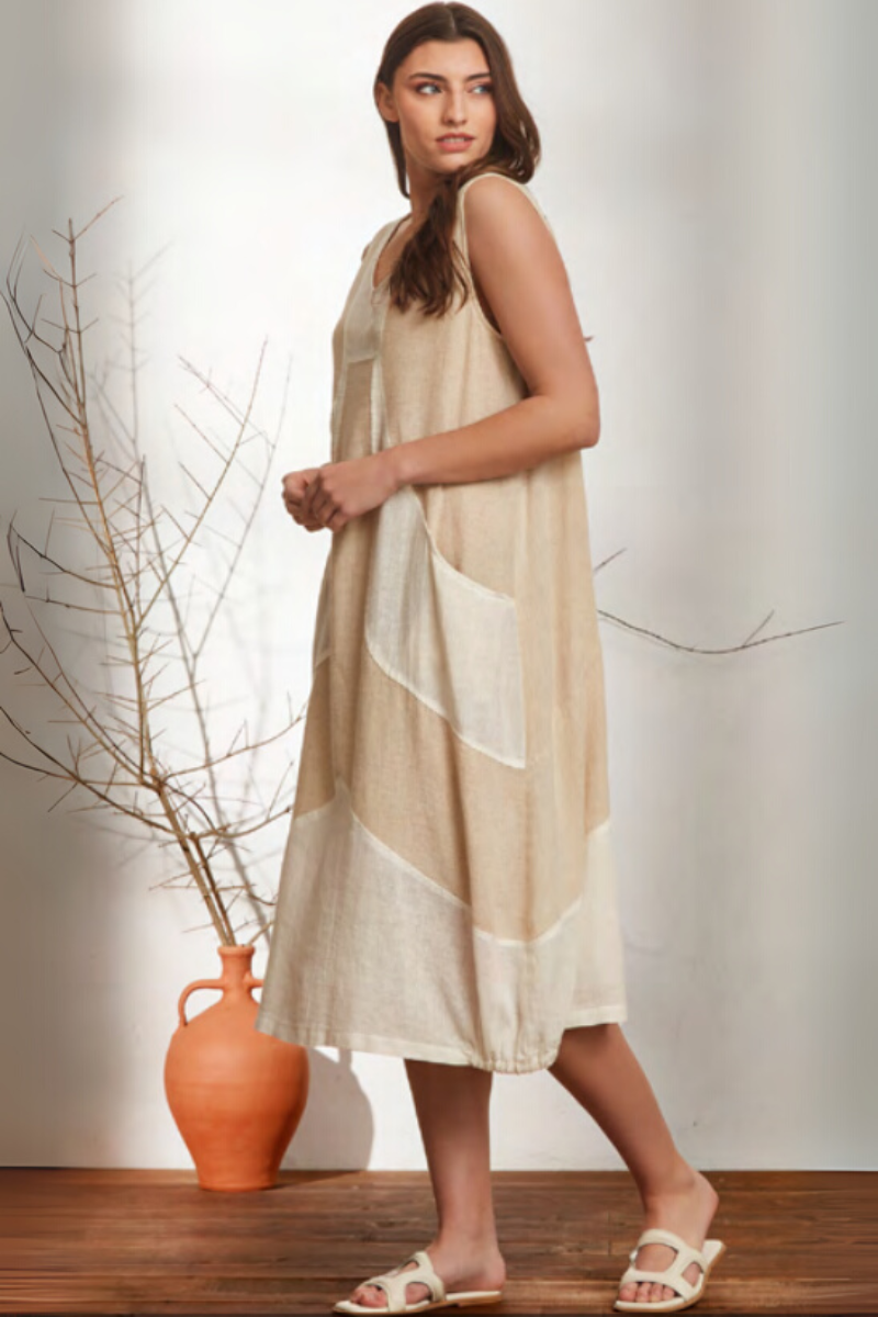 DS Athens | Sleeveless Dress | Natural and Cream