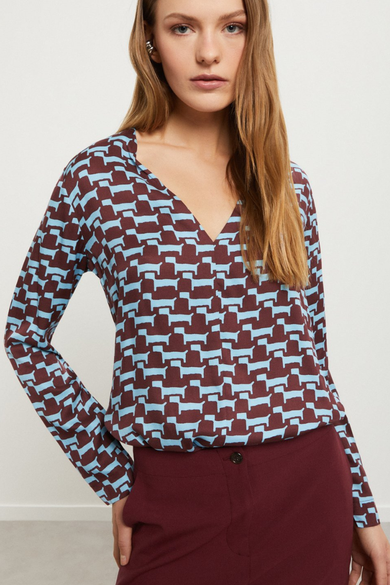 Ottod'Ame | Daschund V Neck Top | Night