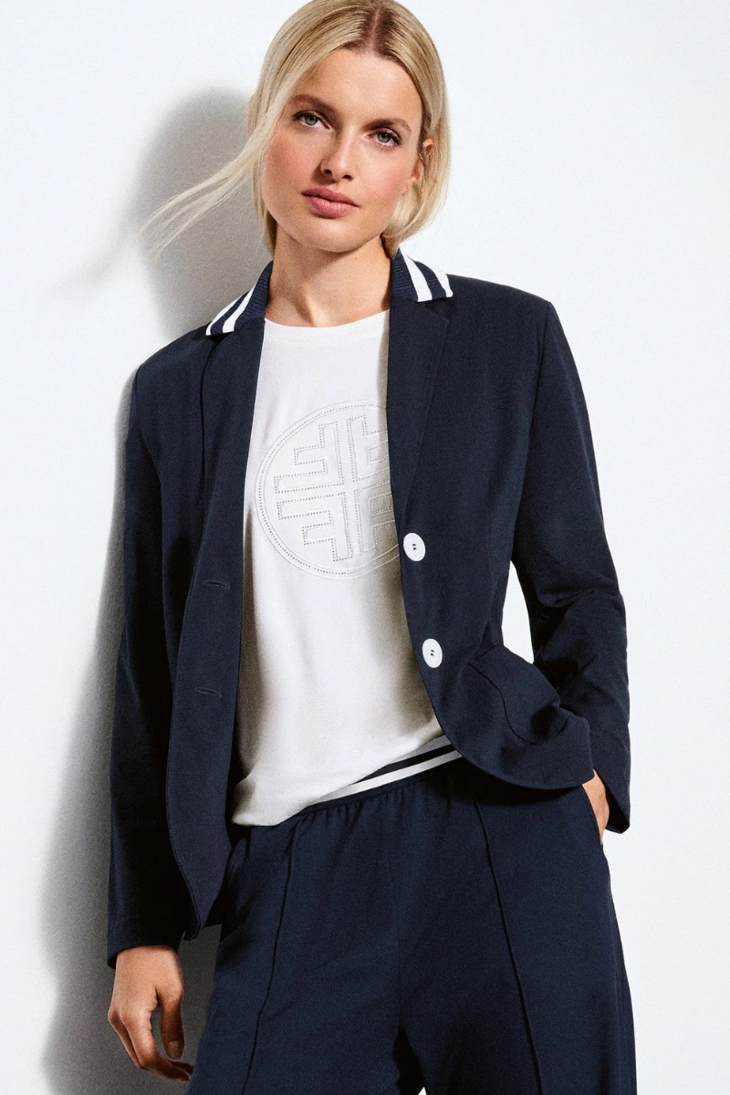 Faber | Jersey Blazer with Knitted Collar | Navy