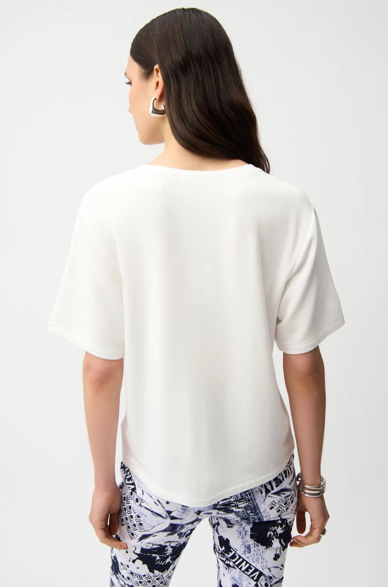 Joseph Ribkoff | Front Print T-Shirt with Rhinestones | Blue Motive