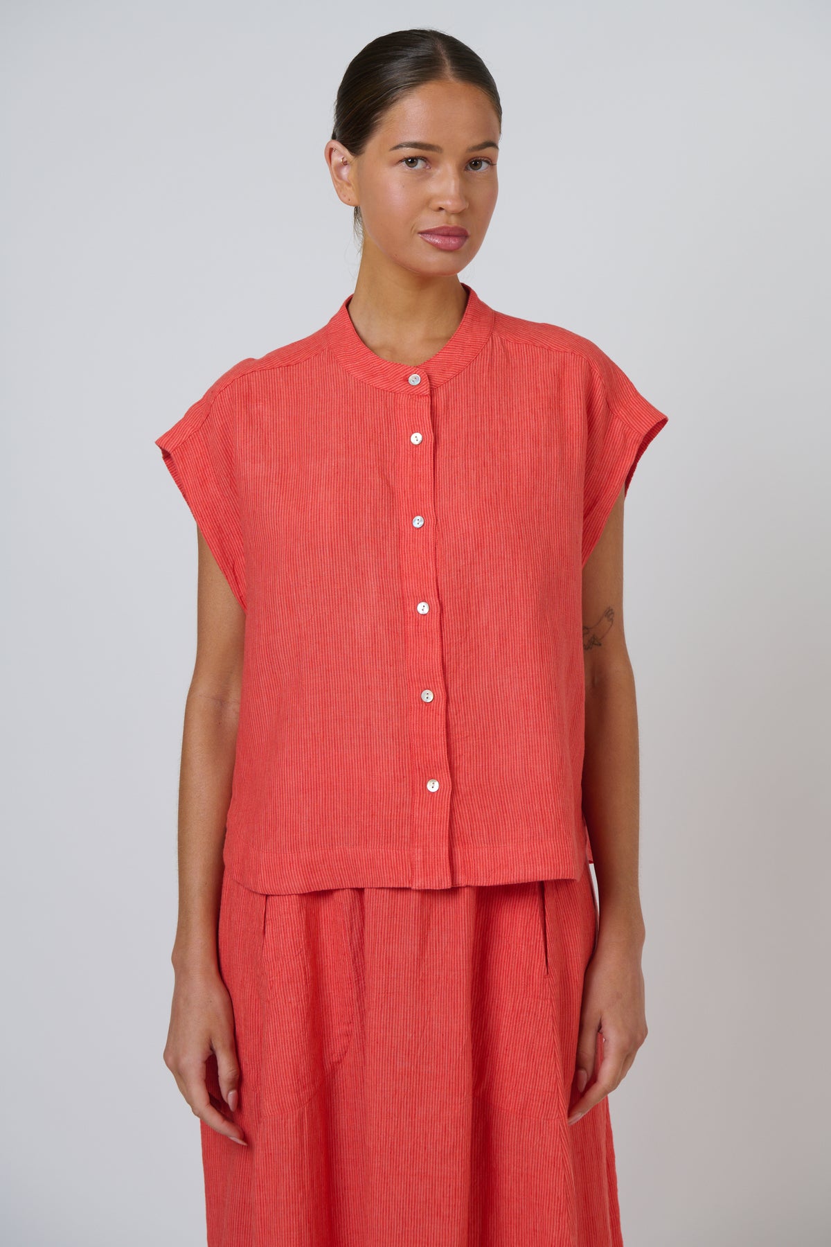 Naturals | Linen Button Through Top | Sunset Strip