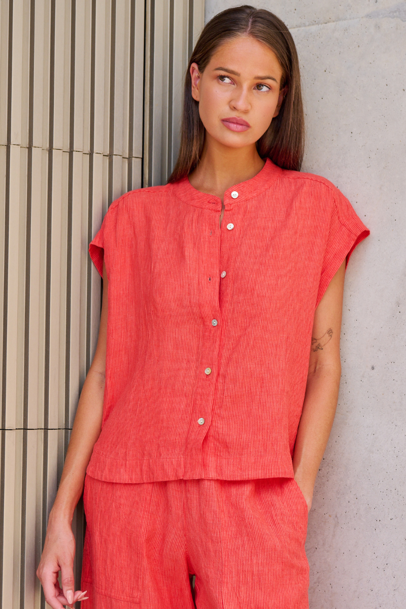 Naturals | Linen Button Through Top | Sunset Strip