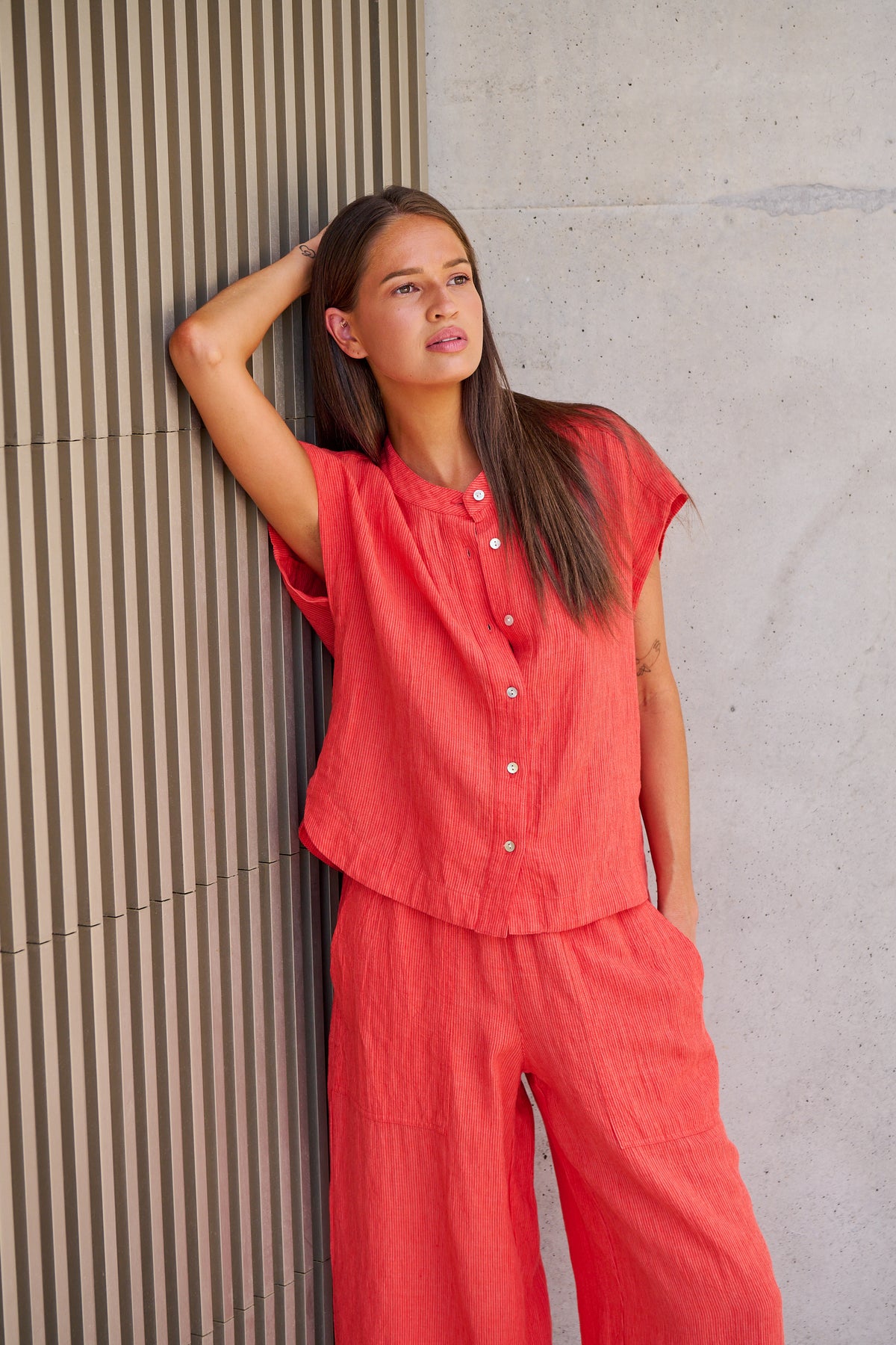 Naturals | Linen Button Through Top | Sunset Strip