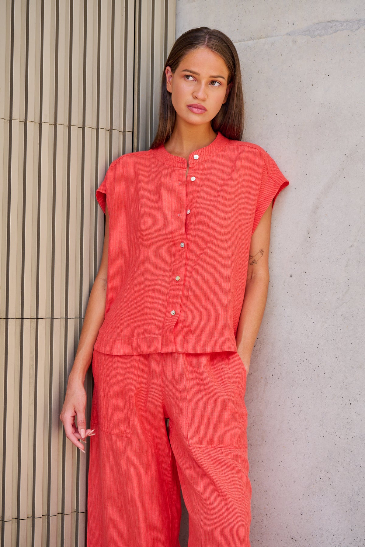 Naturals | Linen Button Through Top | Sunset Strip