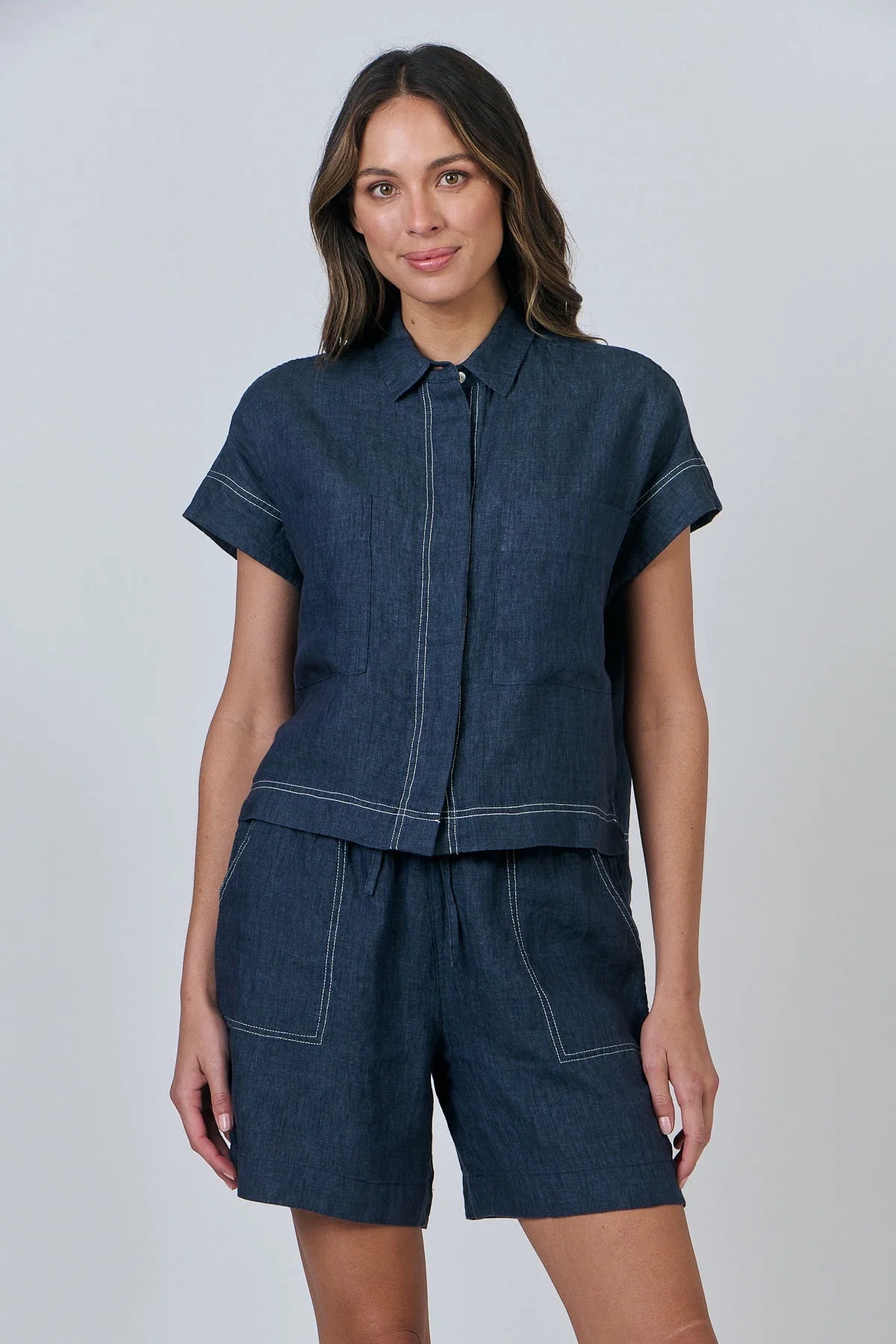 Naturals | Poseidon Top with Collar and White Stitching
