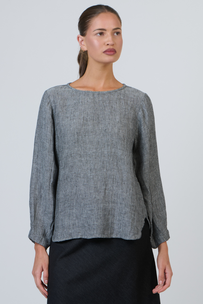 Naturals | Round Neck Top with Side Splits | Cinder