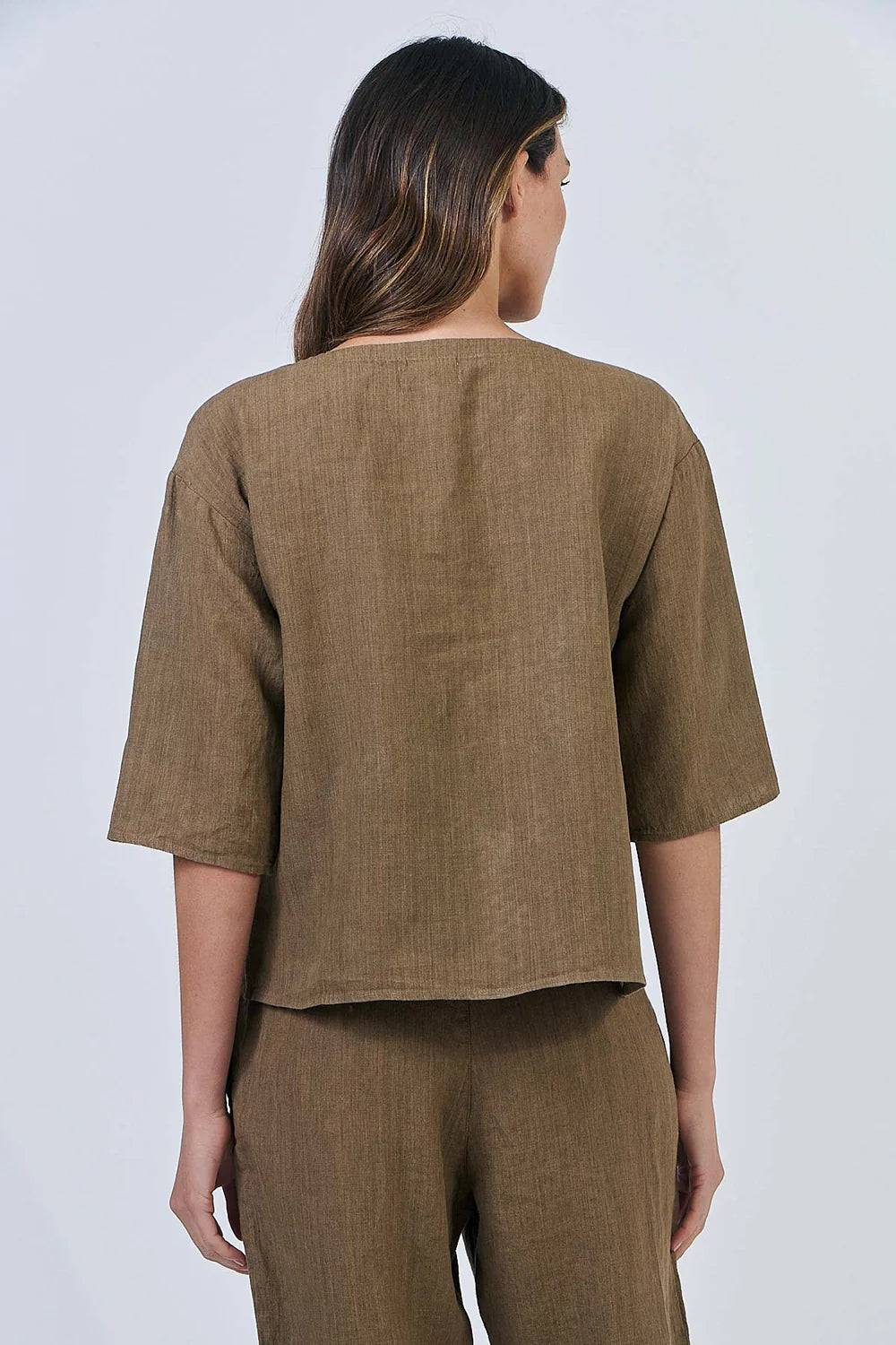 Naturals | Linen Top with Sleeve | Tobacco