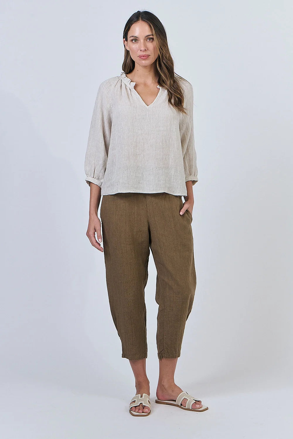 Naturals | Flat Front Pants with Tapered Leg | Tobacco