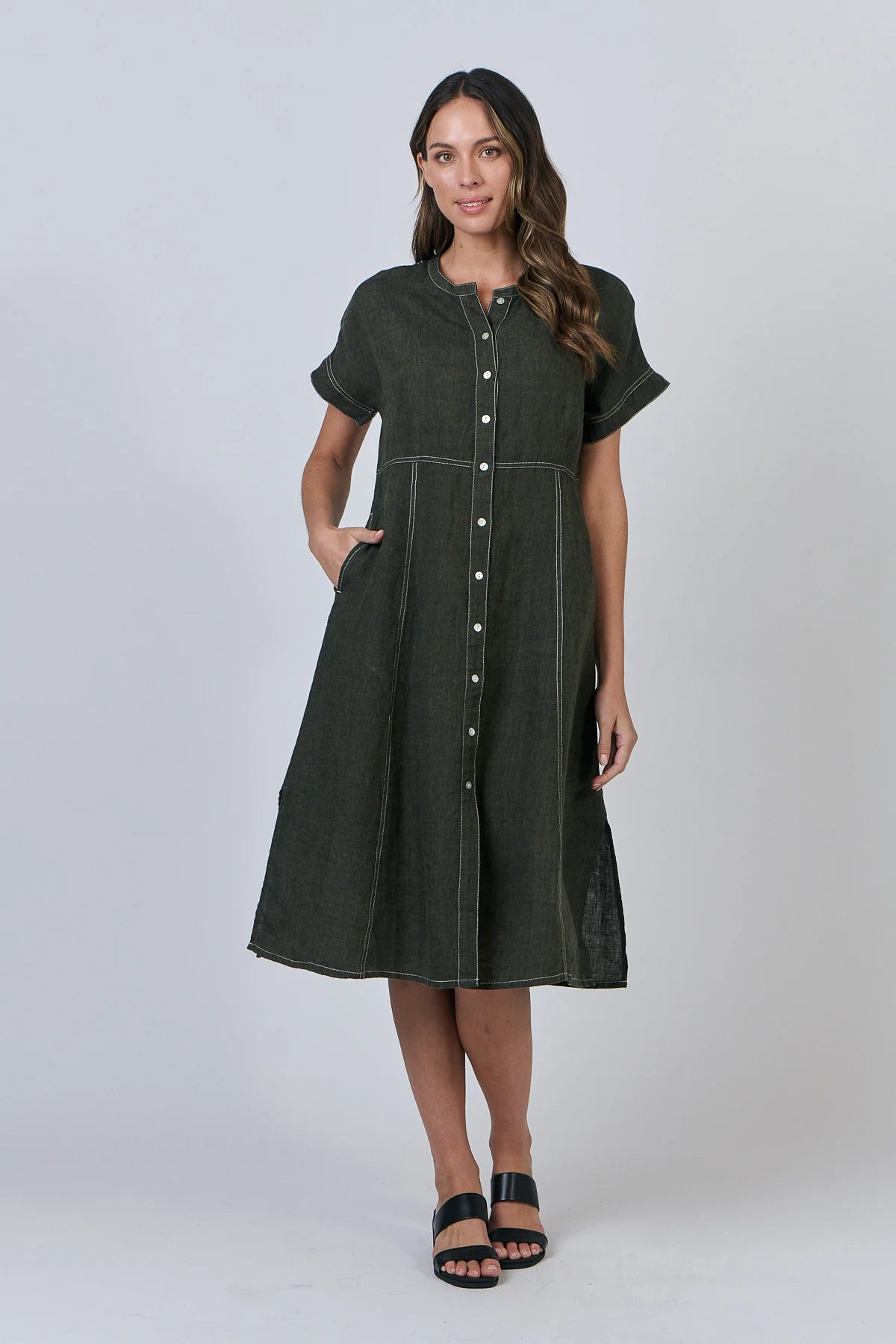 Naturals | Dress with White Stitching | Licorice