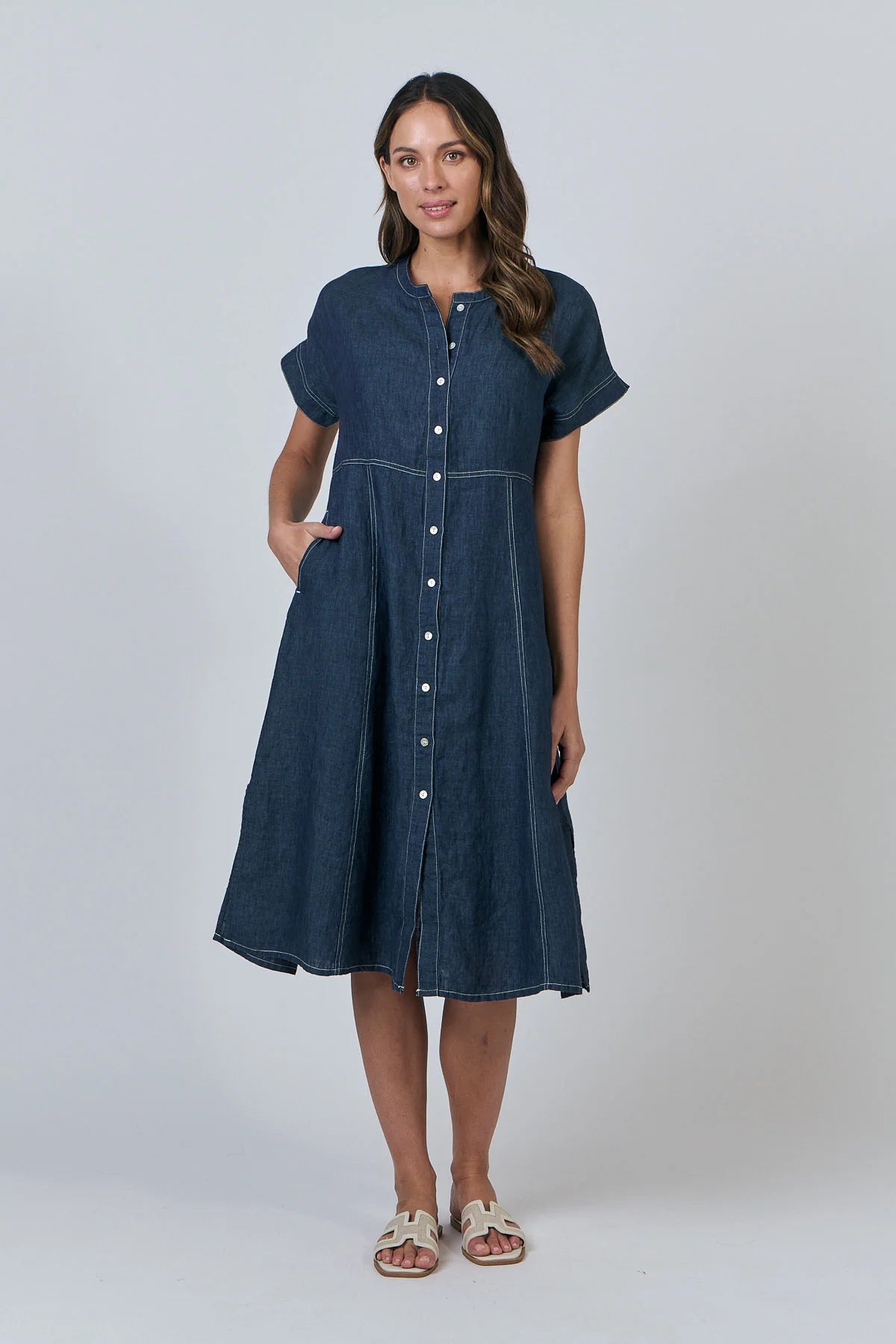 Naturals | Dress with White Stitching | Poseidon