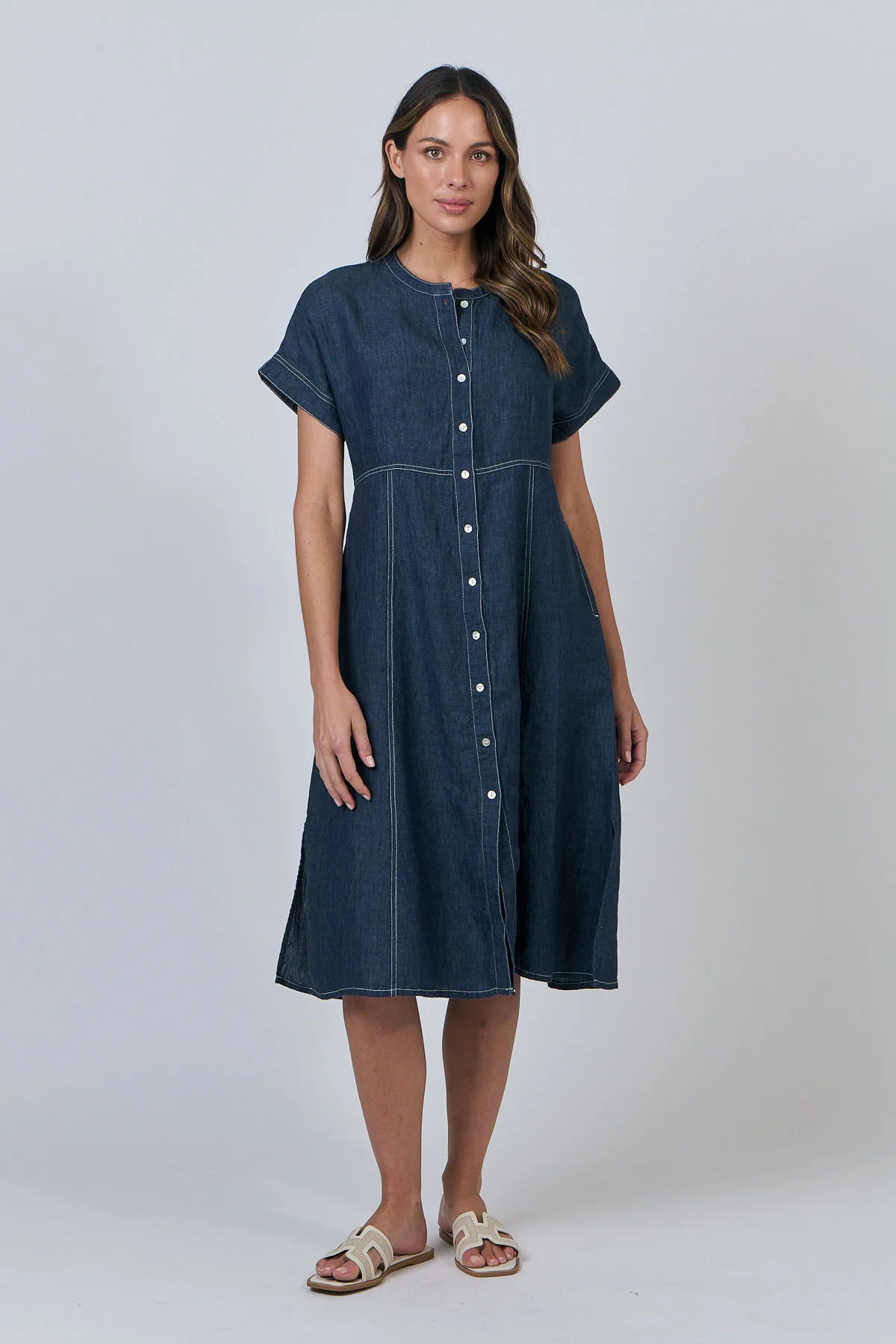 Naturals | Dress with White Stitching | Poseidon