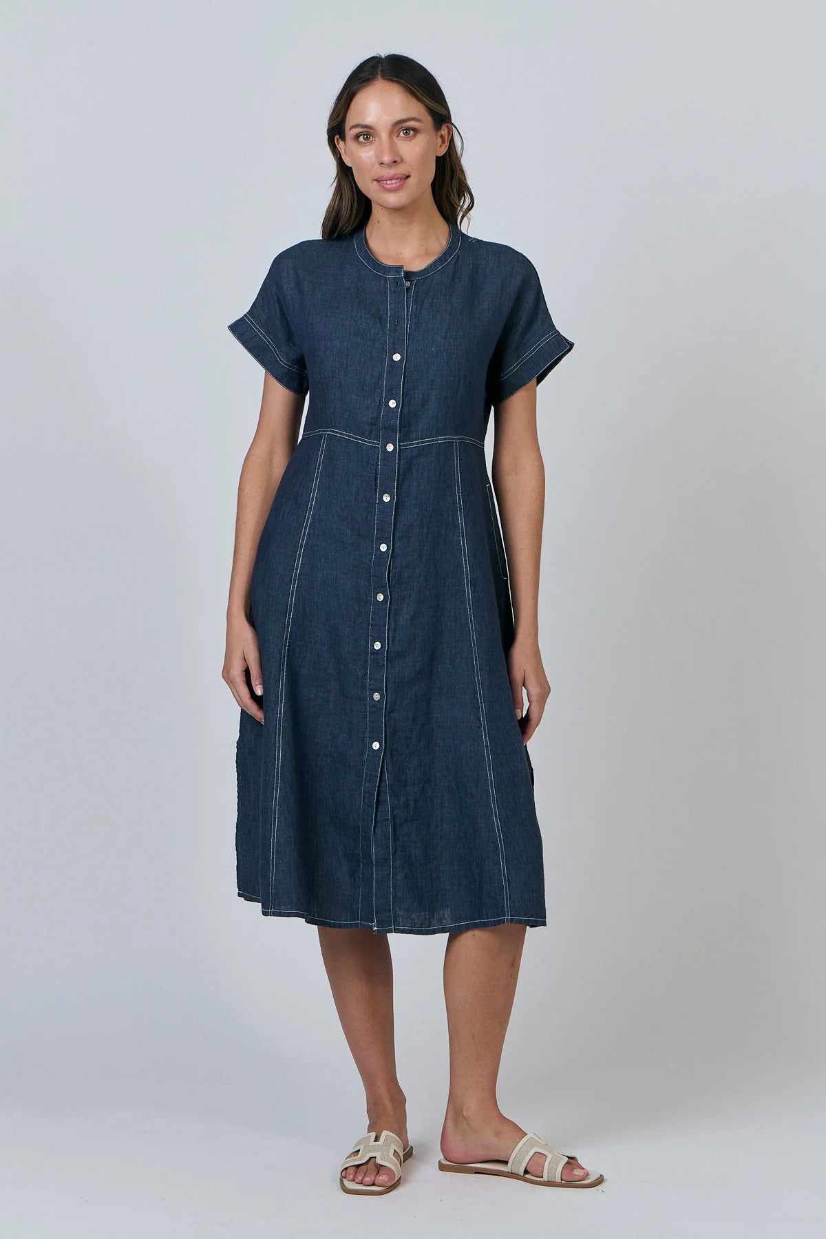 Naturals | Dress with White Stitching | Poseidon