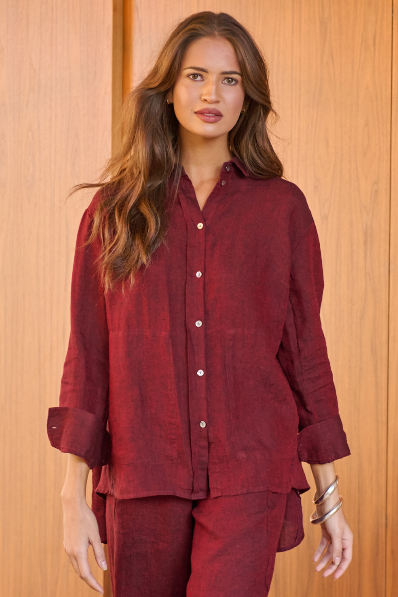 Naturals | Relaxed Button Down Collared Shirt | Redwood