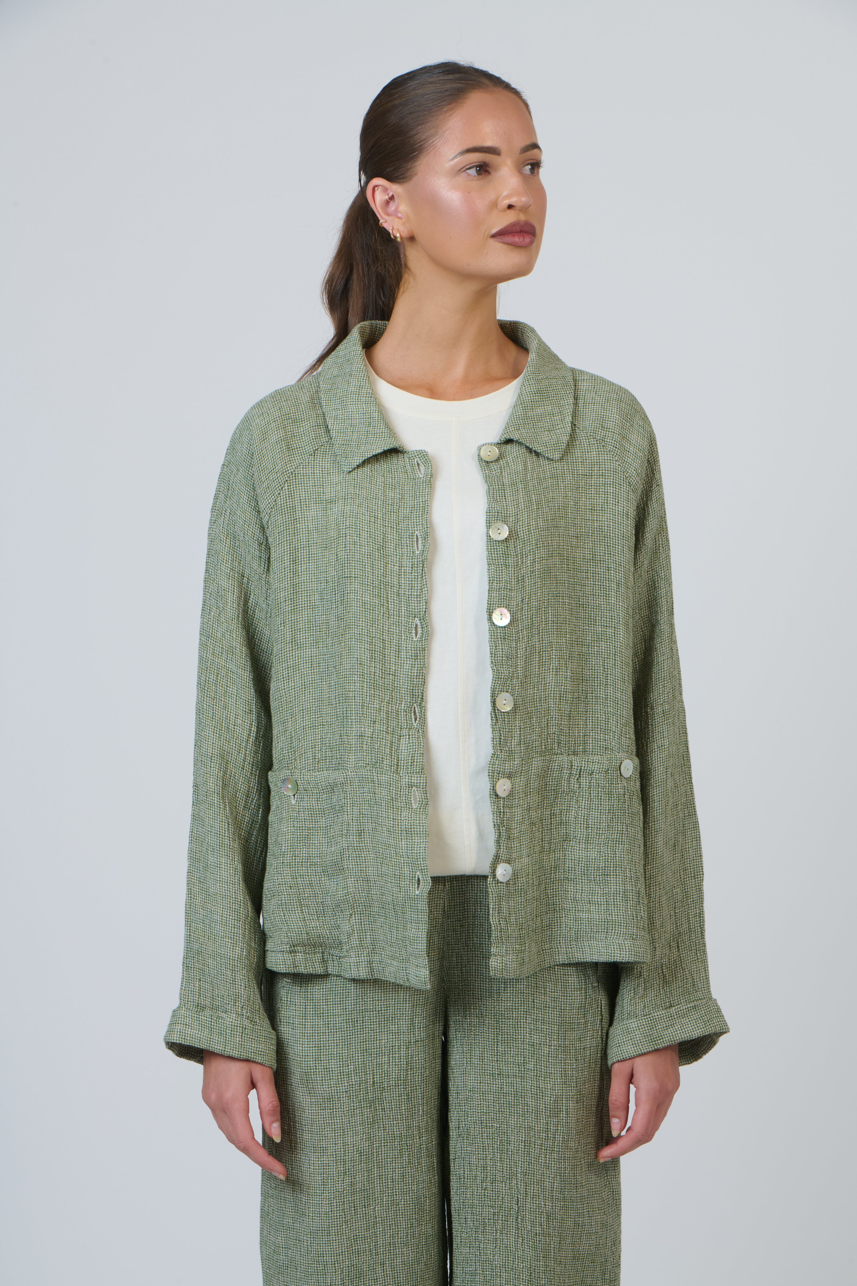 Naturals | Button Through Jacket with Collar | Oregano