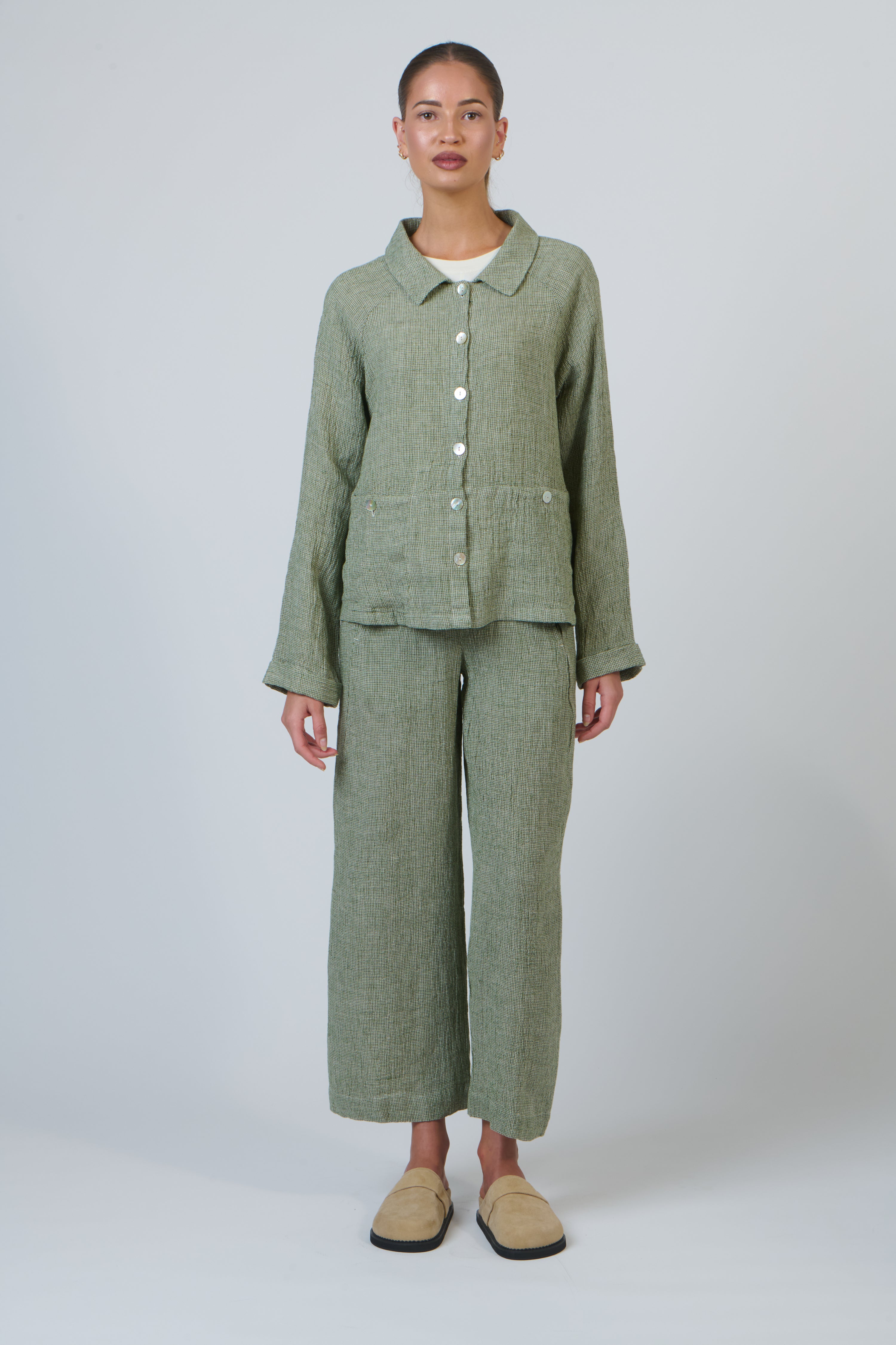 Naturals | Button Through Jacket with Collar | Oregano