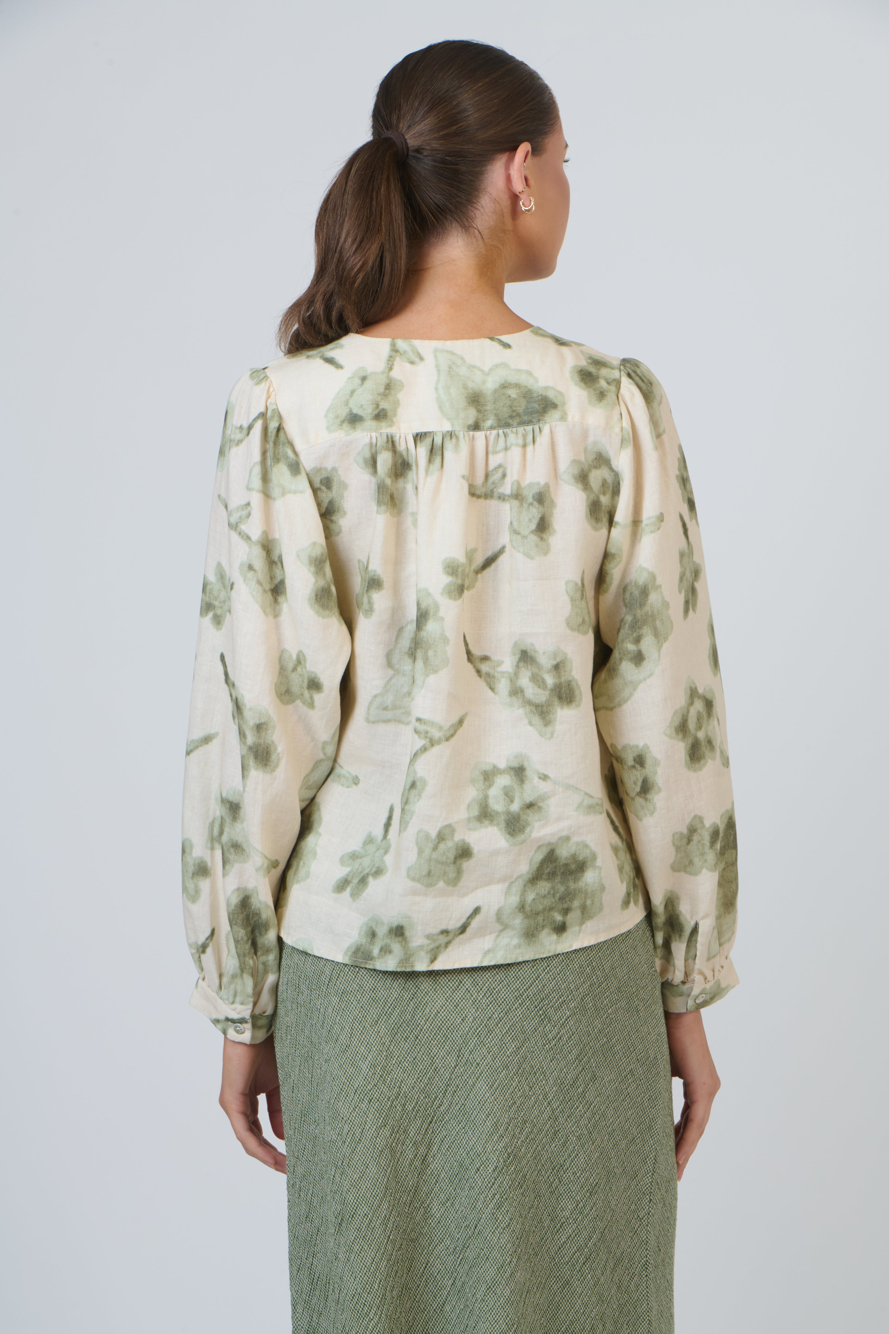 Naturals | Button Through Round Neck Top | Patina Petals
