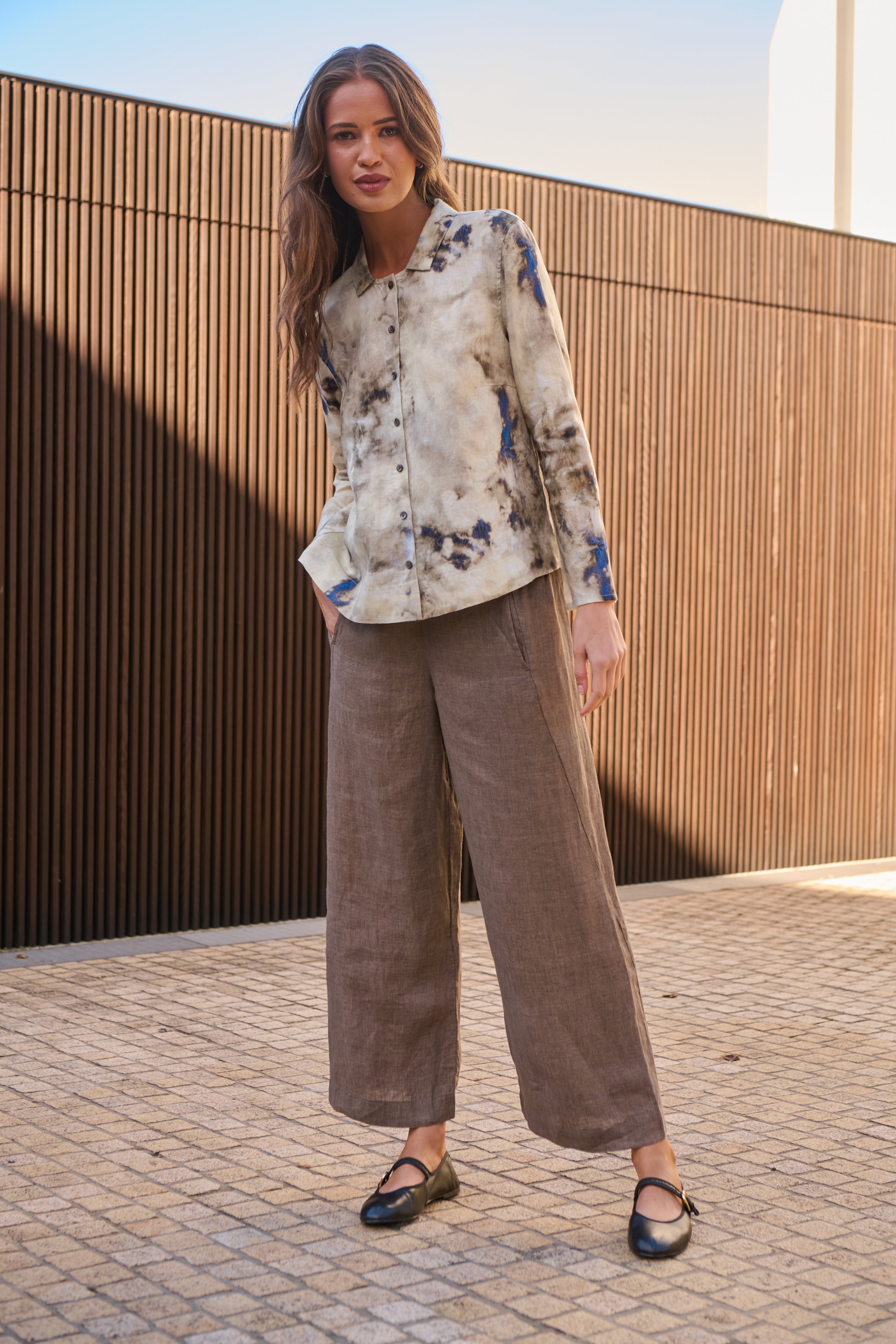 Naturals | Flat Front Pants with Front Internal Pocket | Cigar