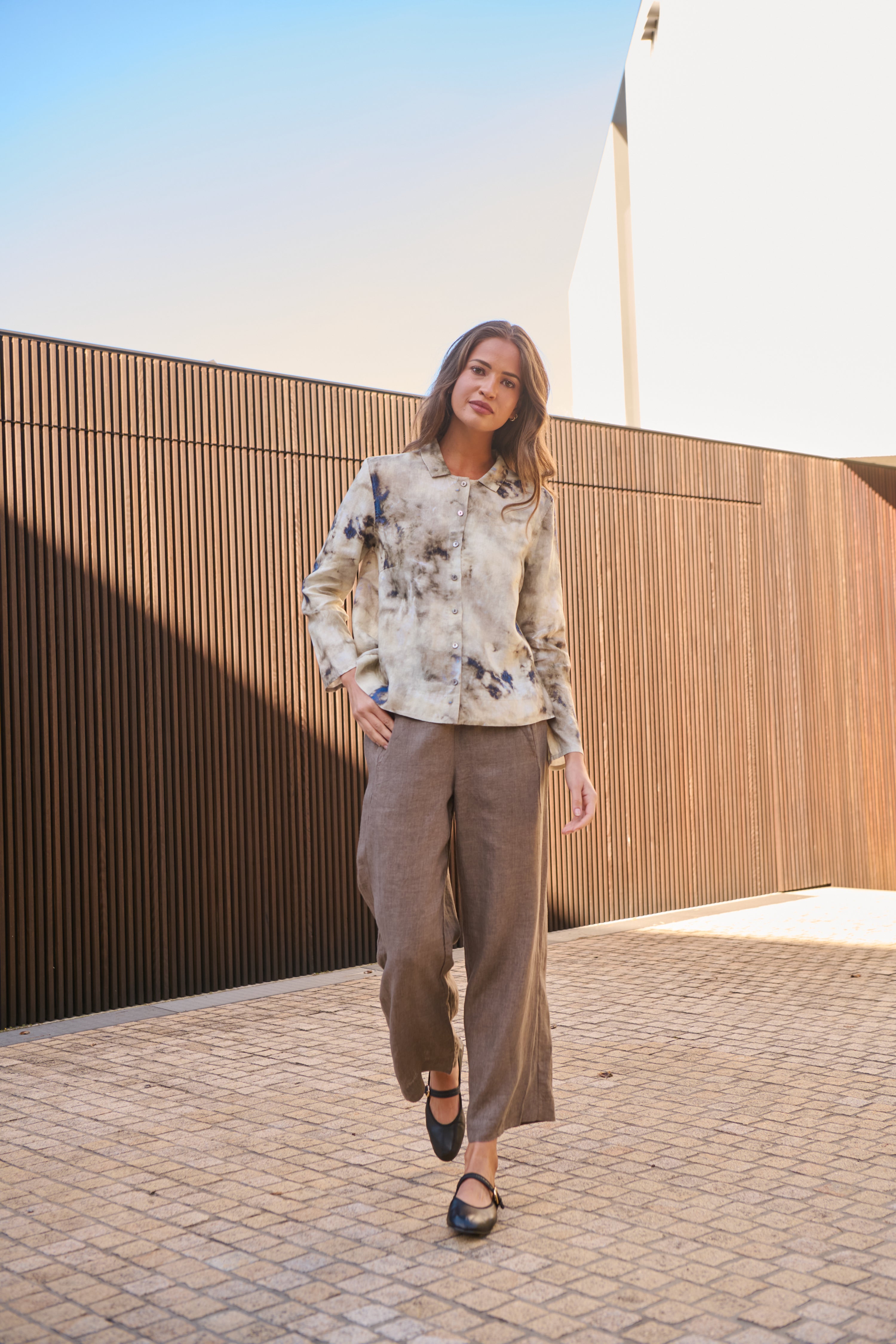 Naturals | Flat Front Pants with Front Internal Pocket | Cigar