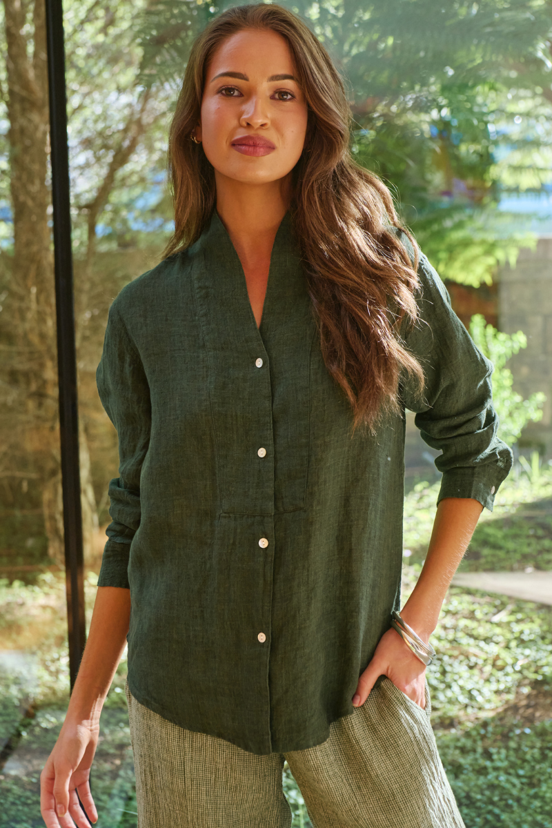 Naturals | V Neck Button Through Shirt | Myrtle