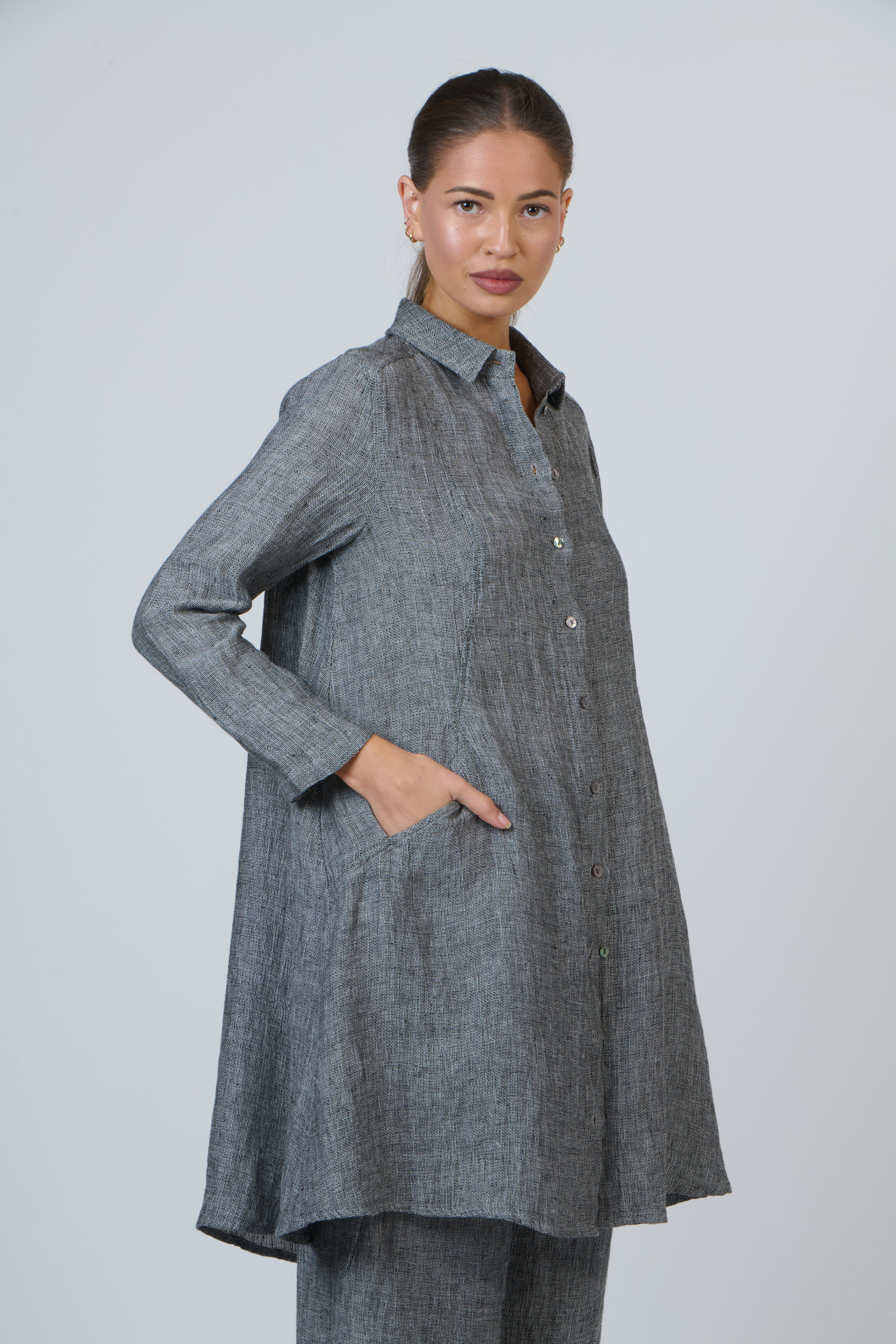 Naturals | Collared Long Length Jacket | Cinder