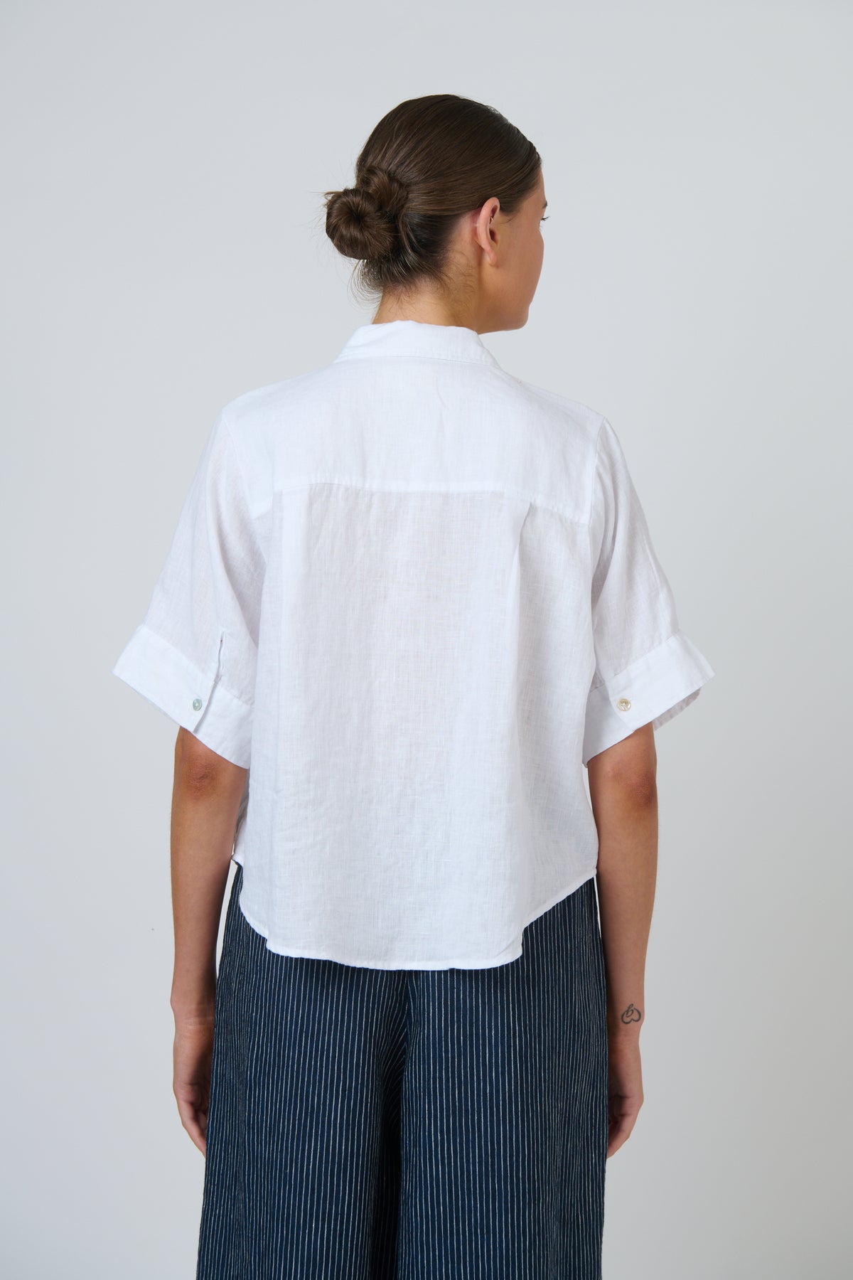 Naturals | Linen Button Through Top with Collar | White