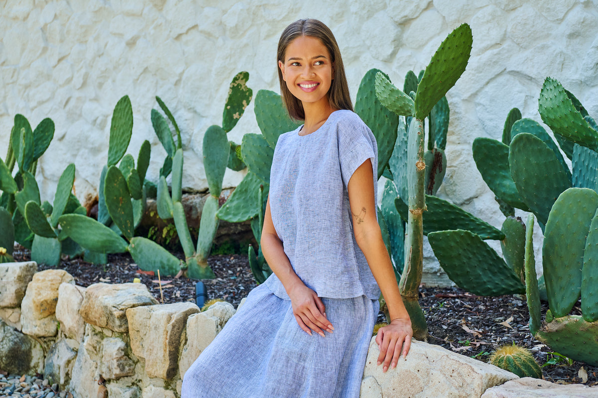 Naturals | Linen Top Round Neck | Sliver