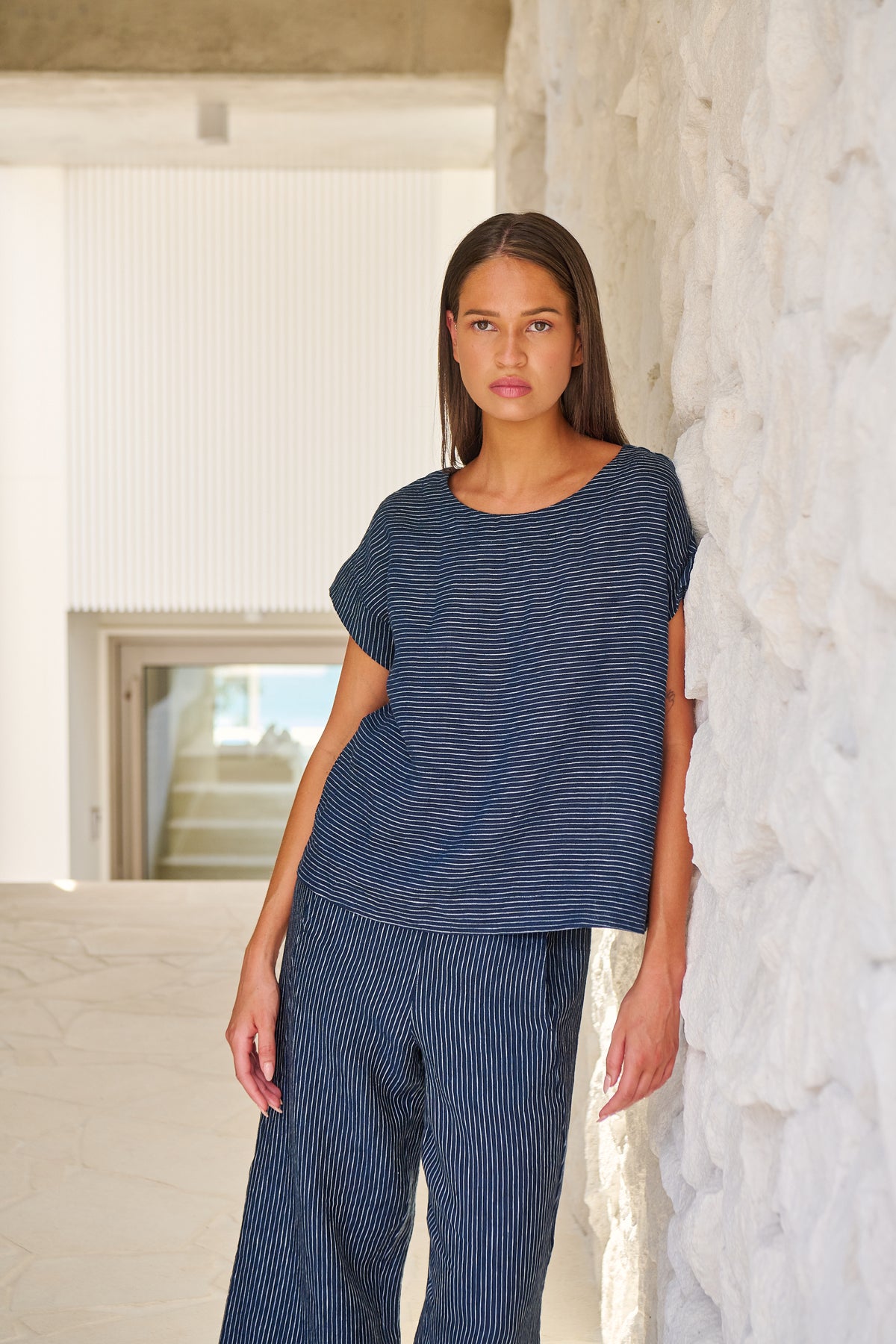 Naturals | Linen Round Neck Top | Streamlined