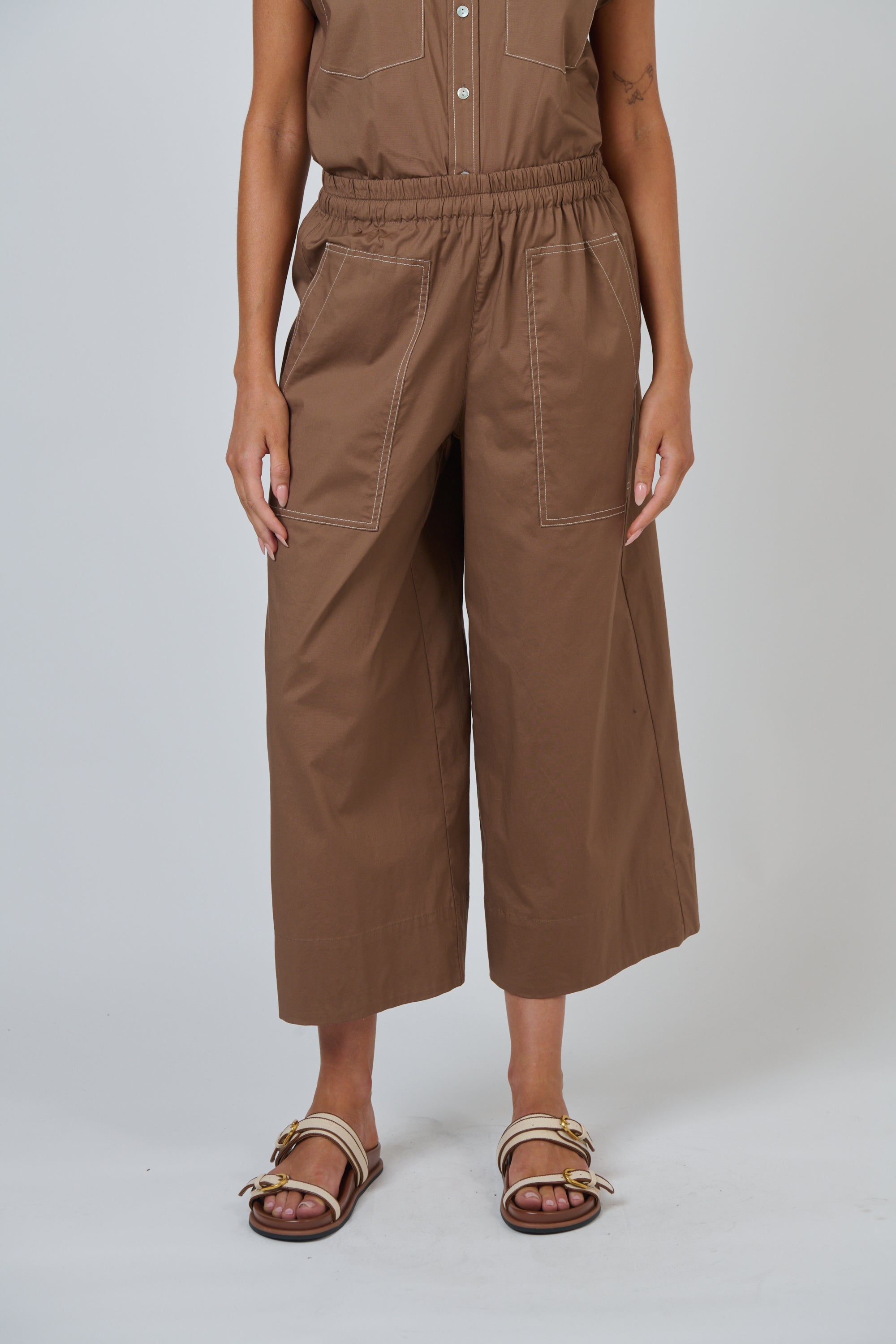 Naturals | Poplin Pants with Contrast Stitching | Cookie