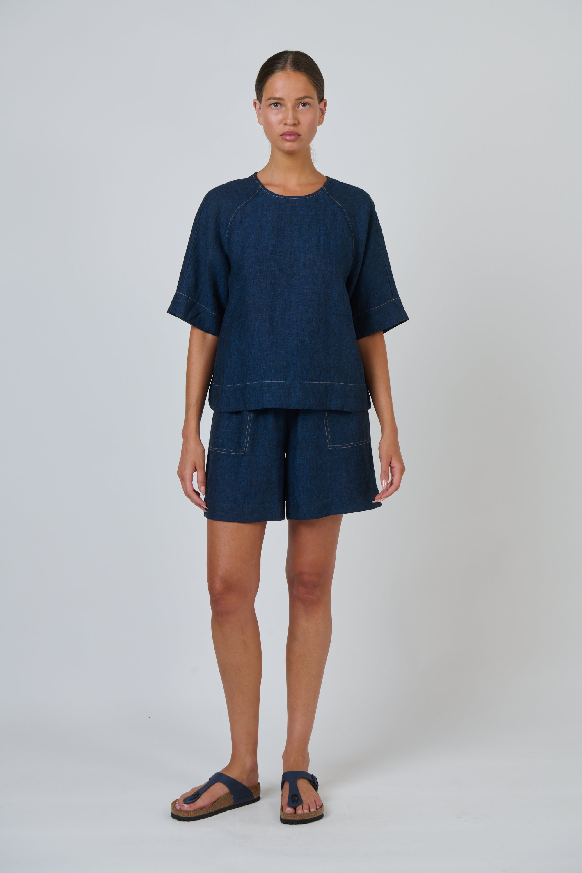 Naturals | Linen Top with Contrast Stitching | Eclipse
