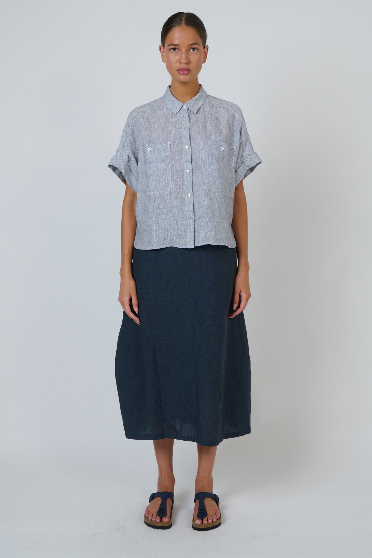 Naturals | Linen Top with Collar | Sliver