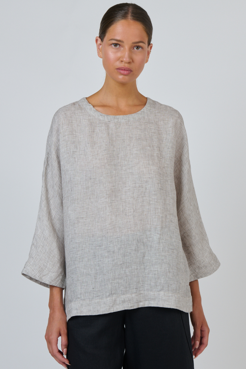 Naturals | Linen Top 3/4 Sleeve | Chai